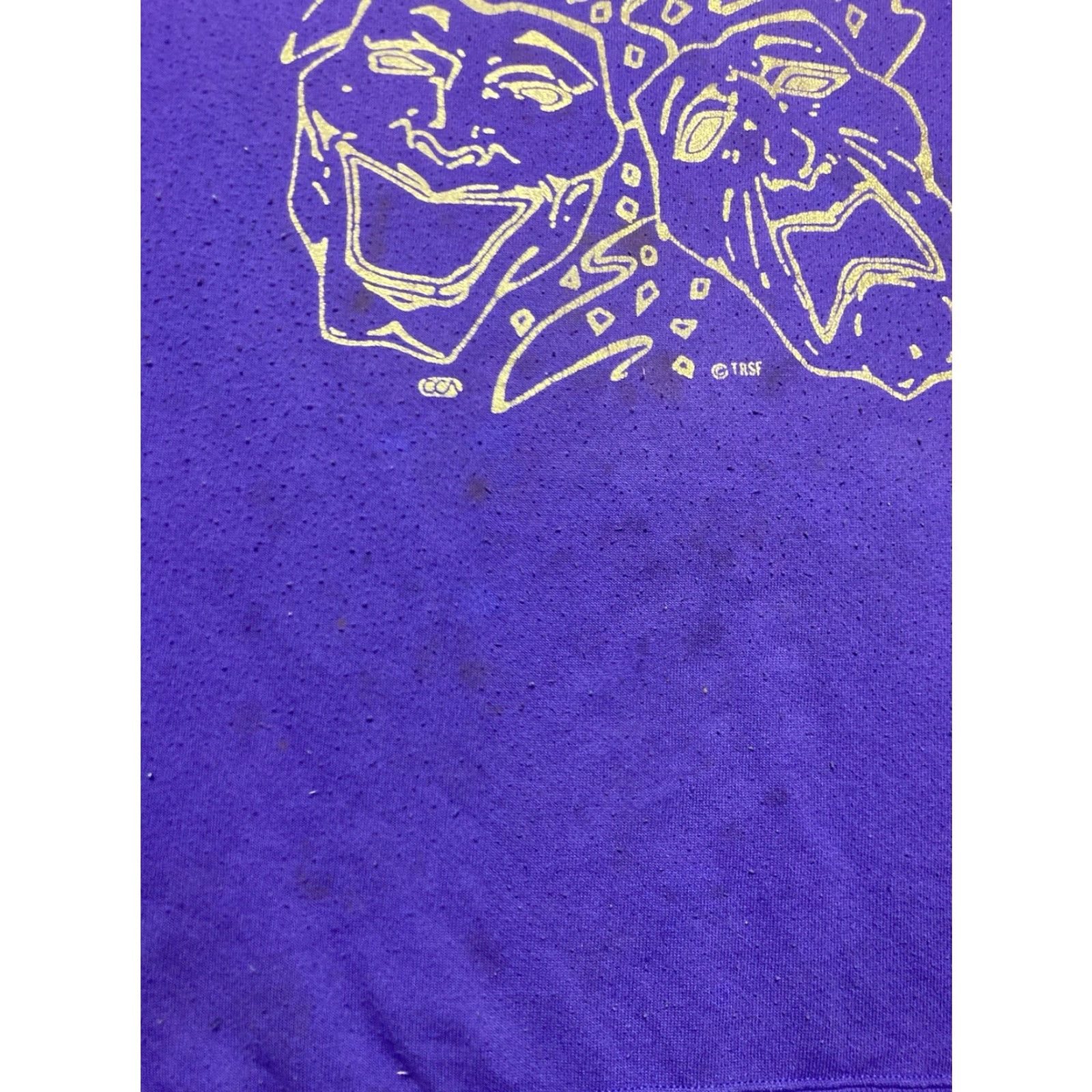 Vintage VINTAGE 80s 90s crewneck sweatshirt happy sad mask theatre comedy tragedy 2XL Men Purple 90s Shirt Pullover Cartoon? Size US XXL / EU 58 / 5 - 6 Thumbnail