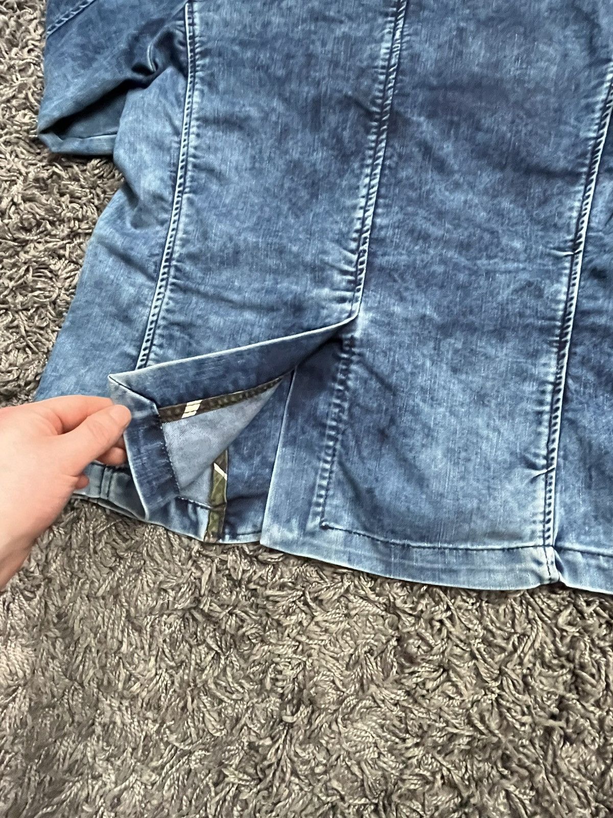 Philipp Plein Philipp Plein Distressed Denim Blazer with Camo Details Size 44S - 11 Thumbnail