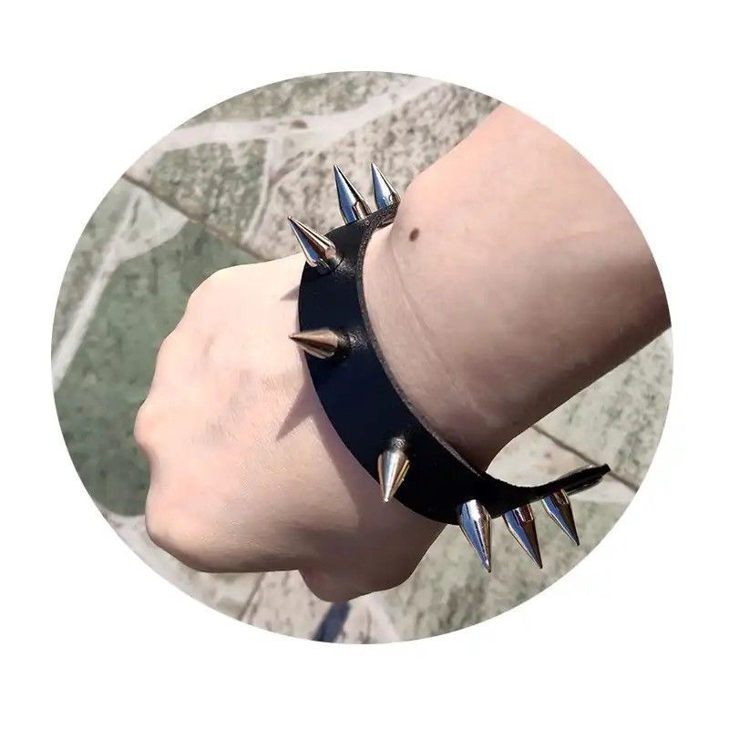 Japanese Brand × Vintage Black Leather Wristband Bracelet Cuff gothic bar (black) Size ONE SIZE - 6 Thumbnail
