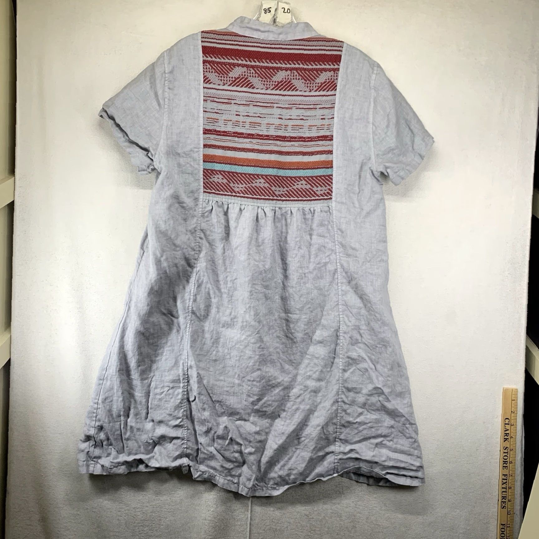 Vintage VINTAGE Moraitis Linen Women's Dress Shirt Dress Casual Bohemian Geometric Embroidered Knee Length Spring Summer Medium Gray Women Size M / US 6-8 / IT 42-44 - 2 Thumbnail