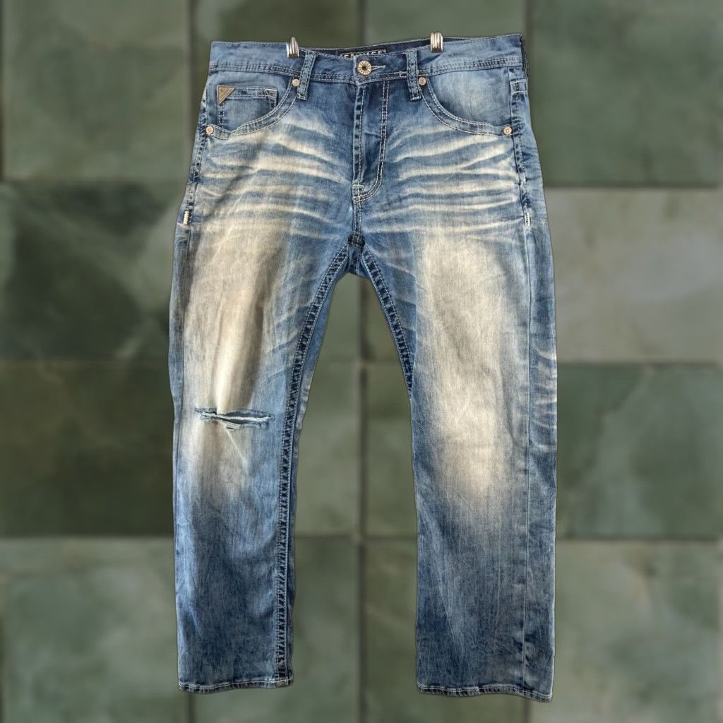 Vintage Salvage Supply Men's Jeans 34x30 Blue Distressed Straight Fit 5-Pocket Comfort Grunge Hip Hop Size US 34 / EU 50 - 1 Thumbnail