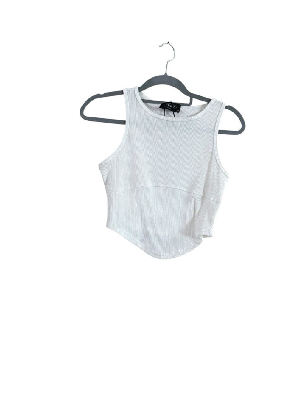 Cider Women's Cider White Ribbed Asymmetrical Hem Tank Top M Size M / US 6-8 / IT 42-44 - 2 Thumbnail