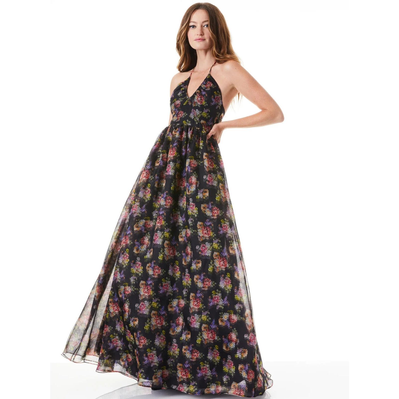 Alice + Olivia ALICE & OLIVIA SAORI BLACK HALTER 100% SILK GOWN DRESS SZ 12 Size XL / US 12-14 / IT 48-50 - 3 Thumbnail