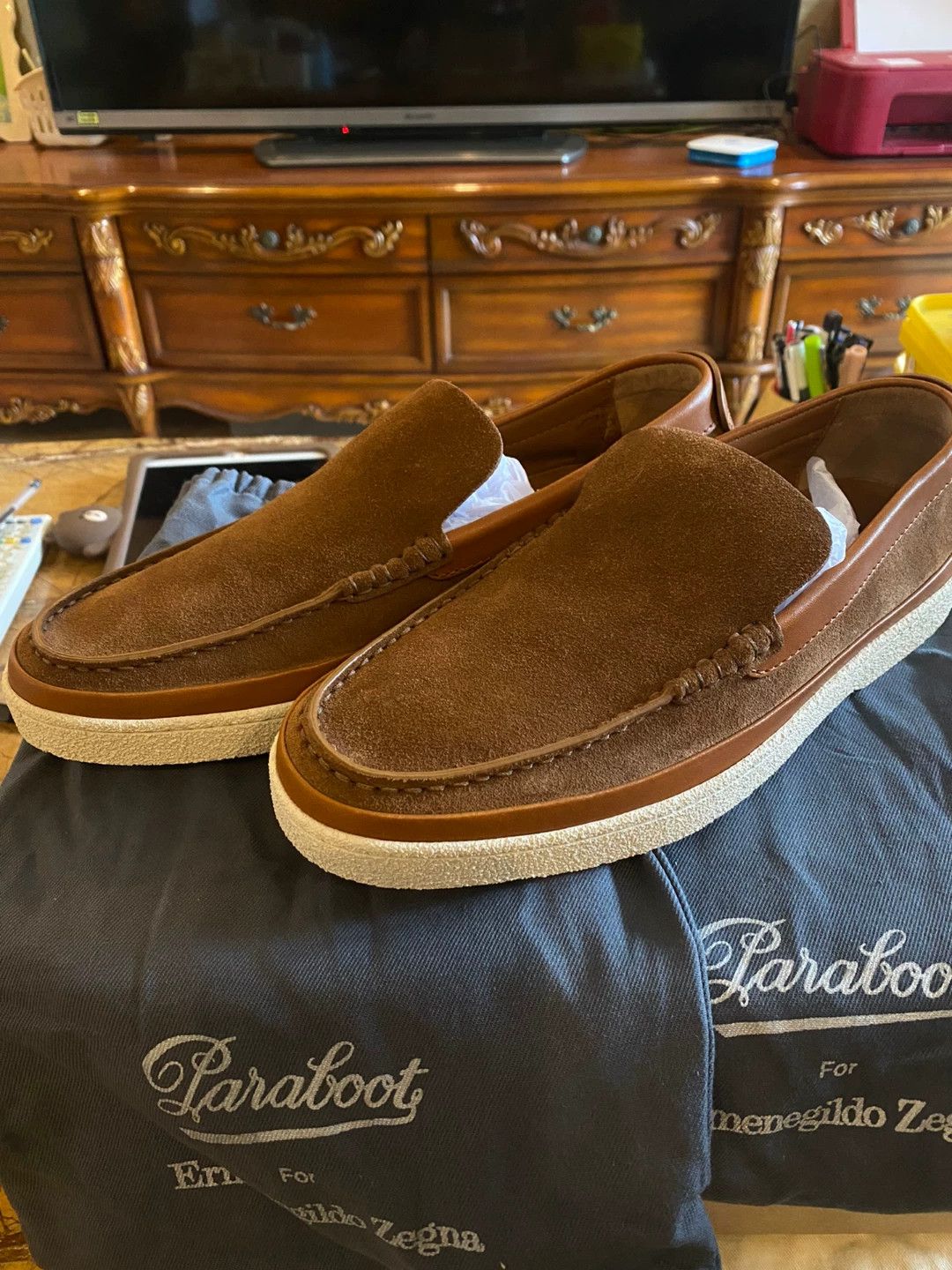 Ermenegildo Zegna ZEGNA EZ Main Line Brown Trim Leather Loafers UK7 Size US 8 / EU 41 - 3 Thumbnail