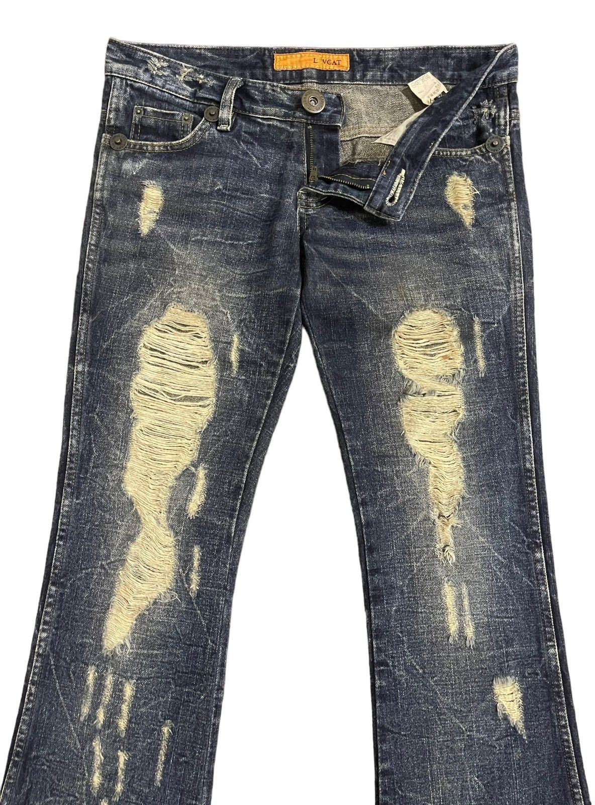 If Six Was Nine Vintage Lvcat Casva Distressed Flared Jeans Size 28" / US 6 / IT 42 - 3 Thumbnail