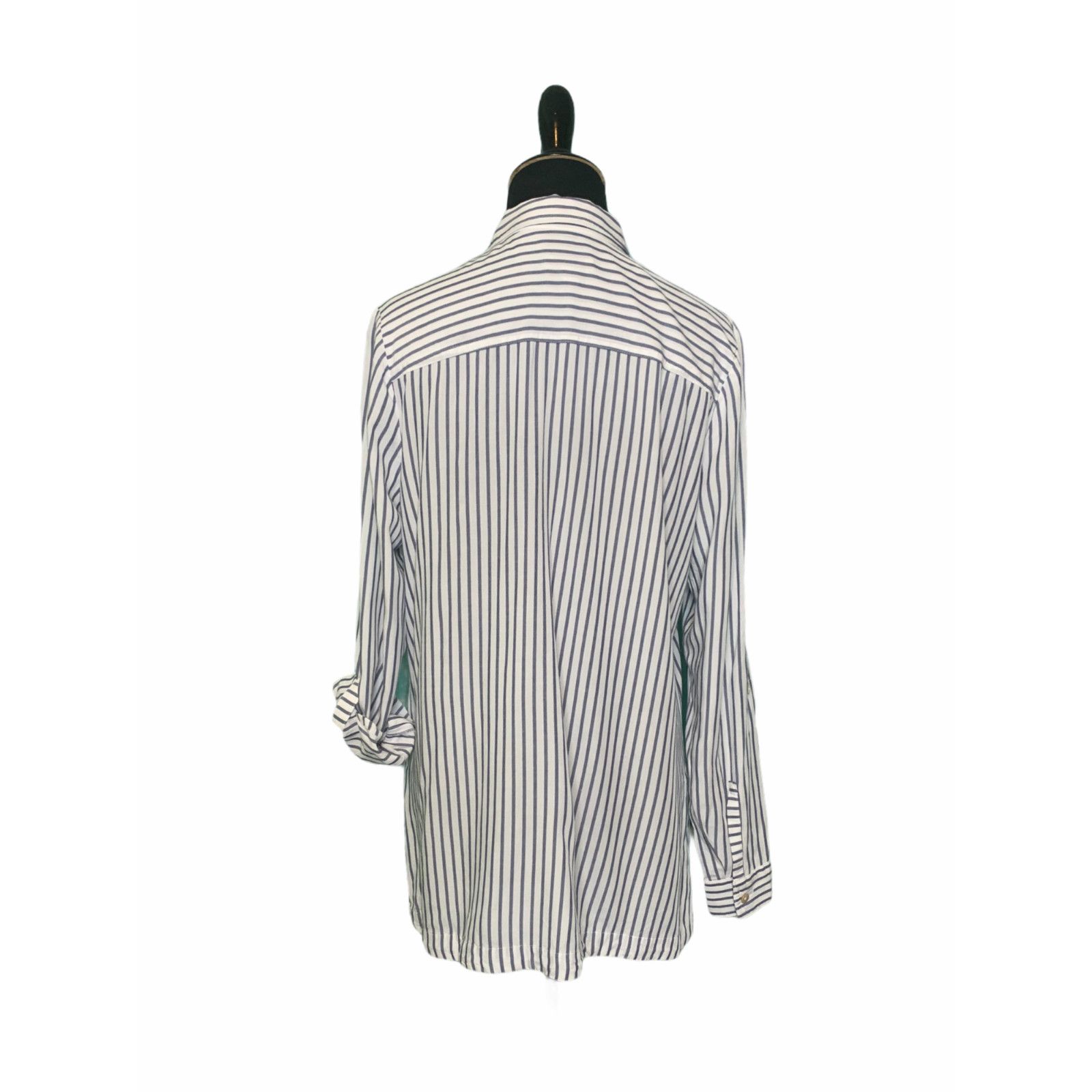 J. Jill J Jill White Black Striped Casual Tunic Top Size XS Size XS / US 0-2 / IT 36-38 - 2 Thumbnail