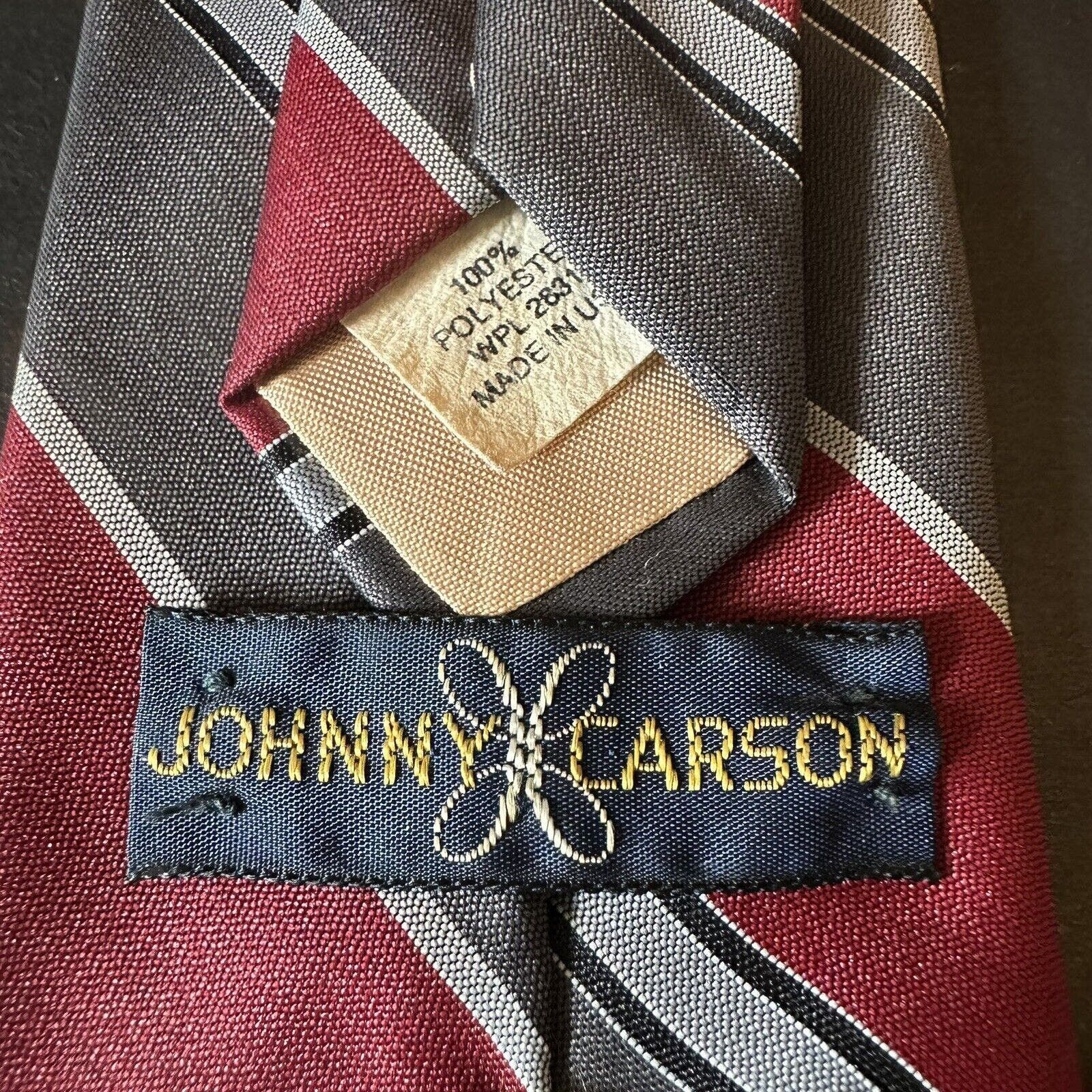 Other Johnny Carson Neck Tie Polyester Red/Grey/Black Striped VTG Size ONE SIZE - 3 Thumbnail