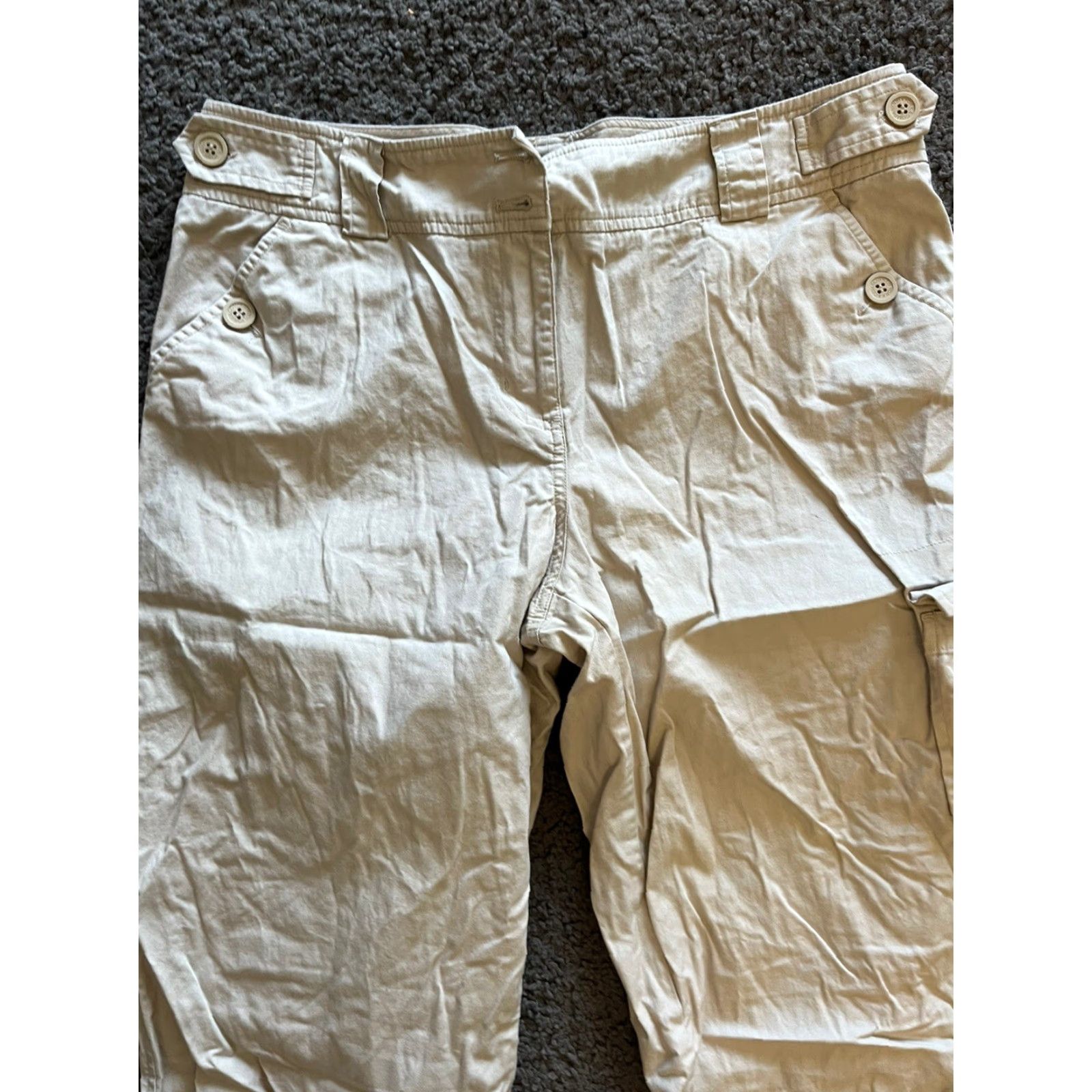 Vintage New York & Company Pants Womens Size 12 Beige Stretch Cotton Flat Front Ankle Workwear Size US 12 / IT 42 - 2 Thumbnail