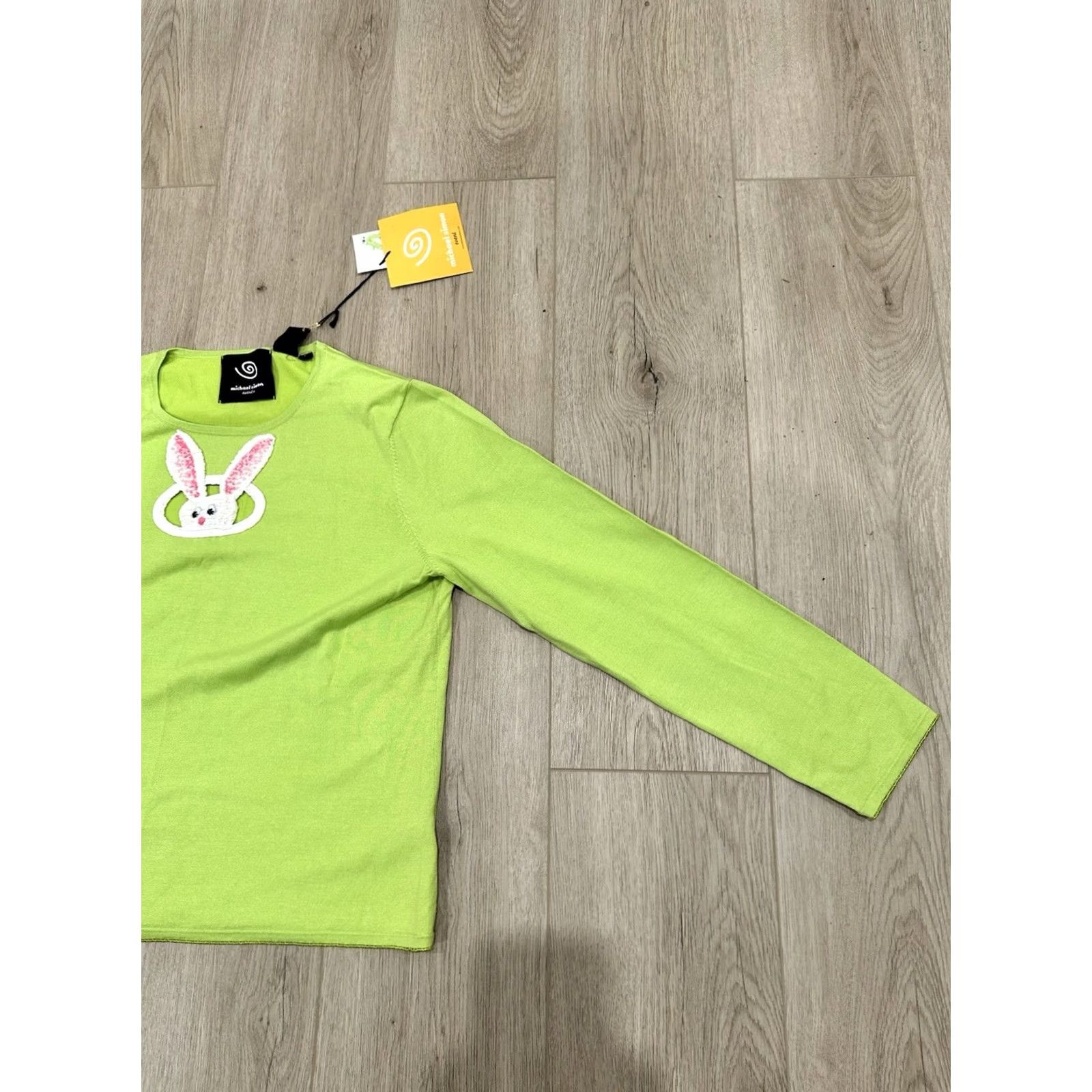 Vintage VINTAGE Michael Simon Easter Bunny Sweater Women's Large Lime Green Beaded Sequin Crochet Holiday Spring Size L / US 10 / IT 46 - 2 Thumbnail