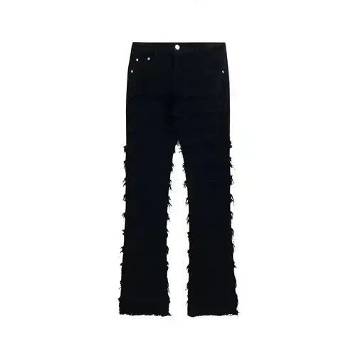 Jean Black Striped Tassel Frayed Straight Baggy Jeans Pants Size US 34 / EU 50 - 3 Thumbnail