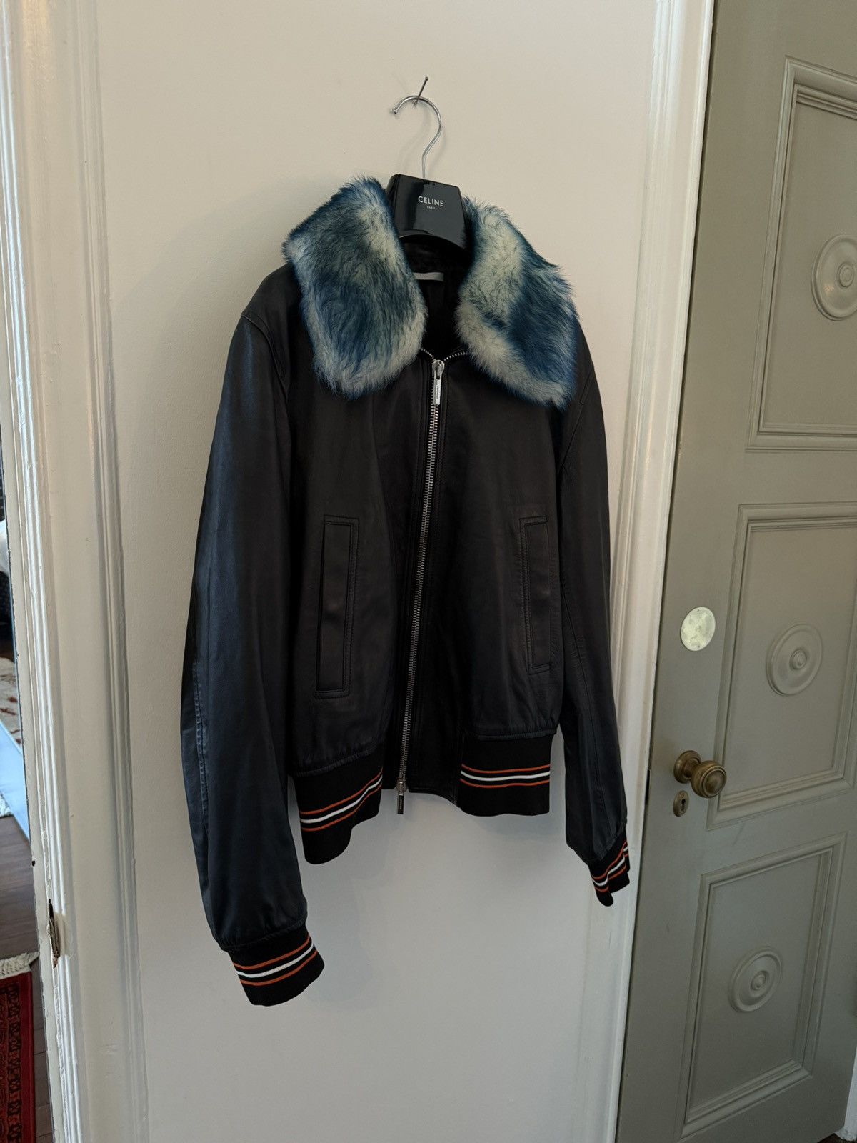 Dior Dior Homme Leather Bomber w/ Blue Fur Collar Size US M / EU 48-50 / 2 - 3 Thumbnail
