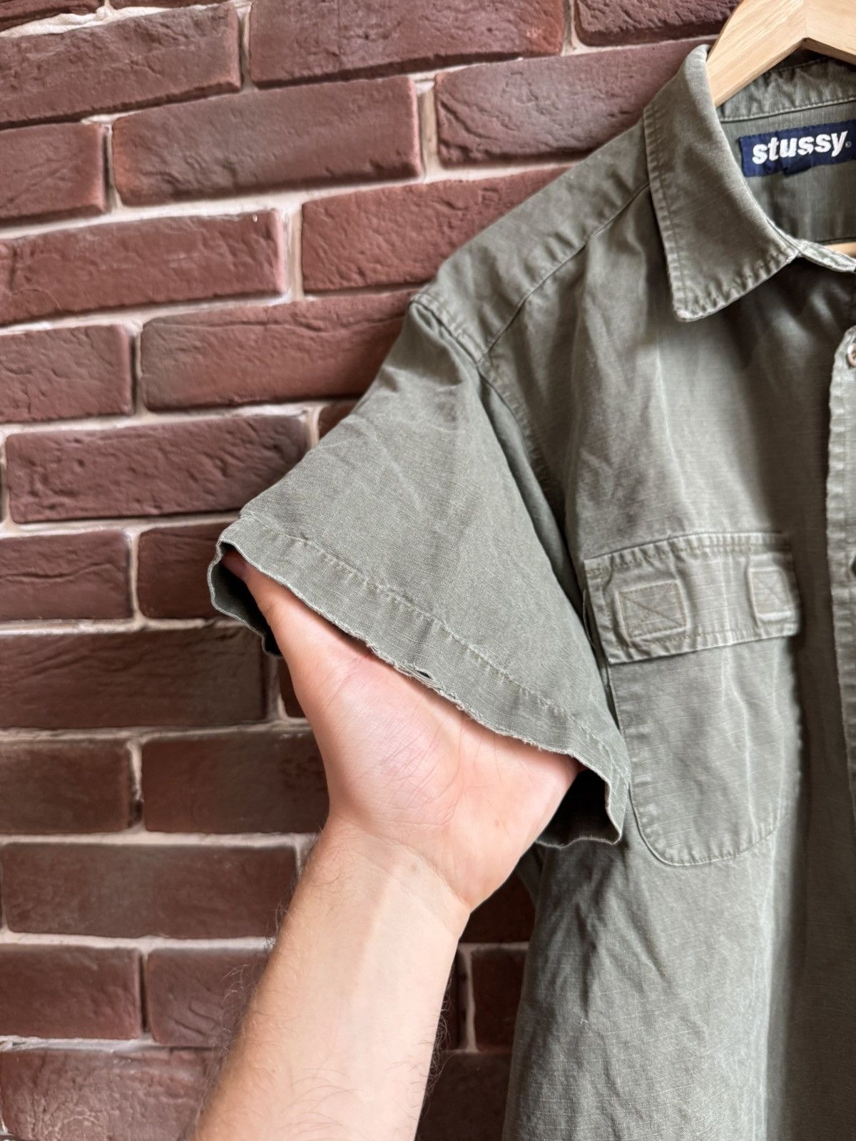 Stussy Vintage 90s Rare Stussy Olive Cargo Button Up Shirt Made USA Size US XL / EU 56 / 4 - 9 Thumbnail