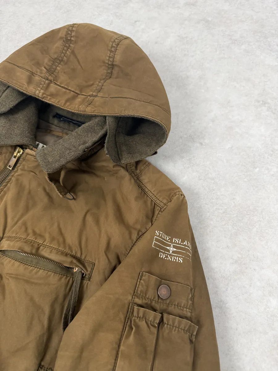 2000s Stone Island Brown Hooded Utility Bomber Jacket