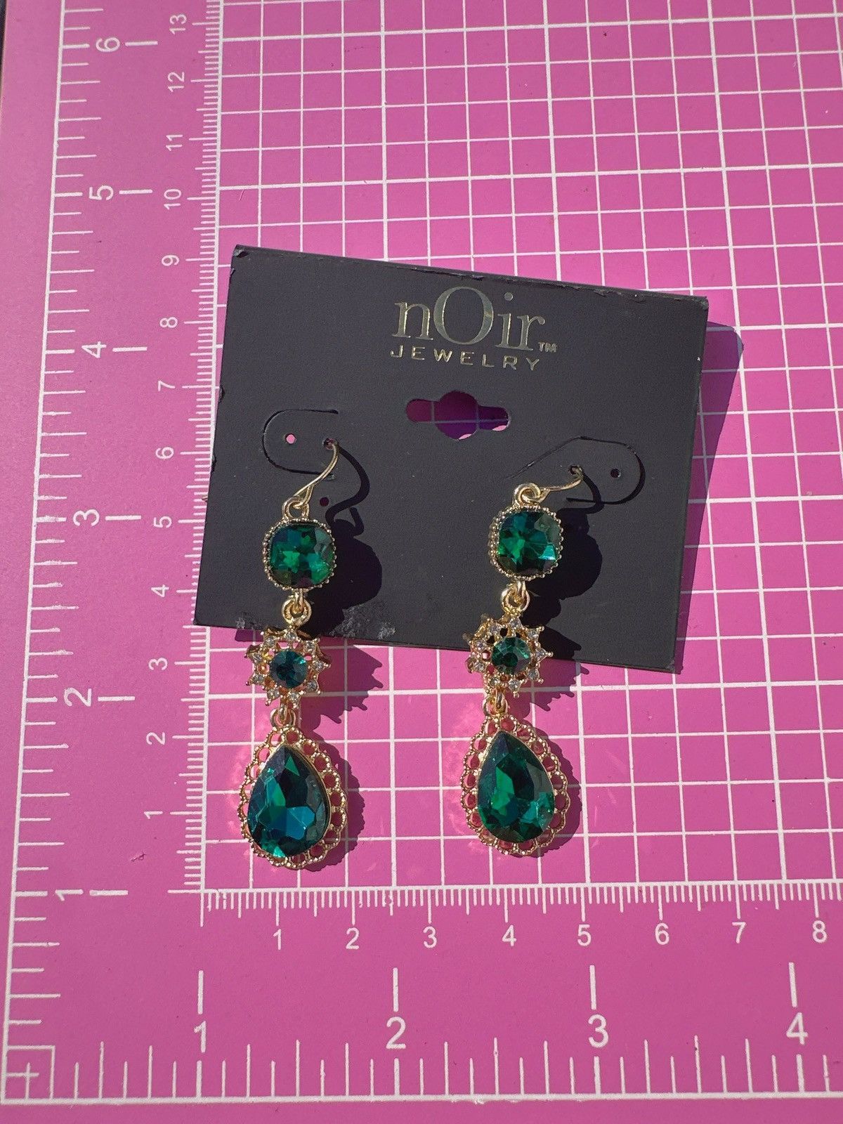 Designer nOir Jewelry Gold tone Green diamond Teardrop Earrings drops Size ONE SIZE - 3 Thumbnail