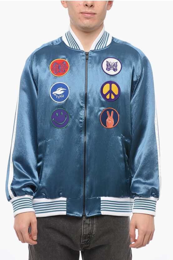 image of Needles Og1Mm0524 Satin Bomber In Blue, Men's (Size Medium)