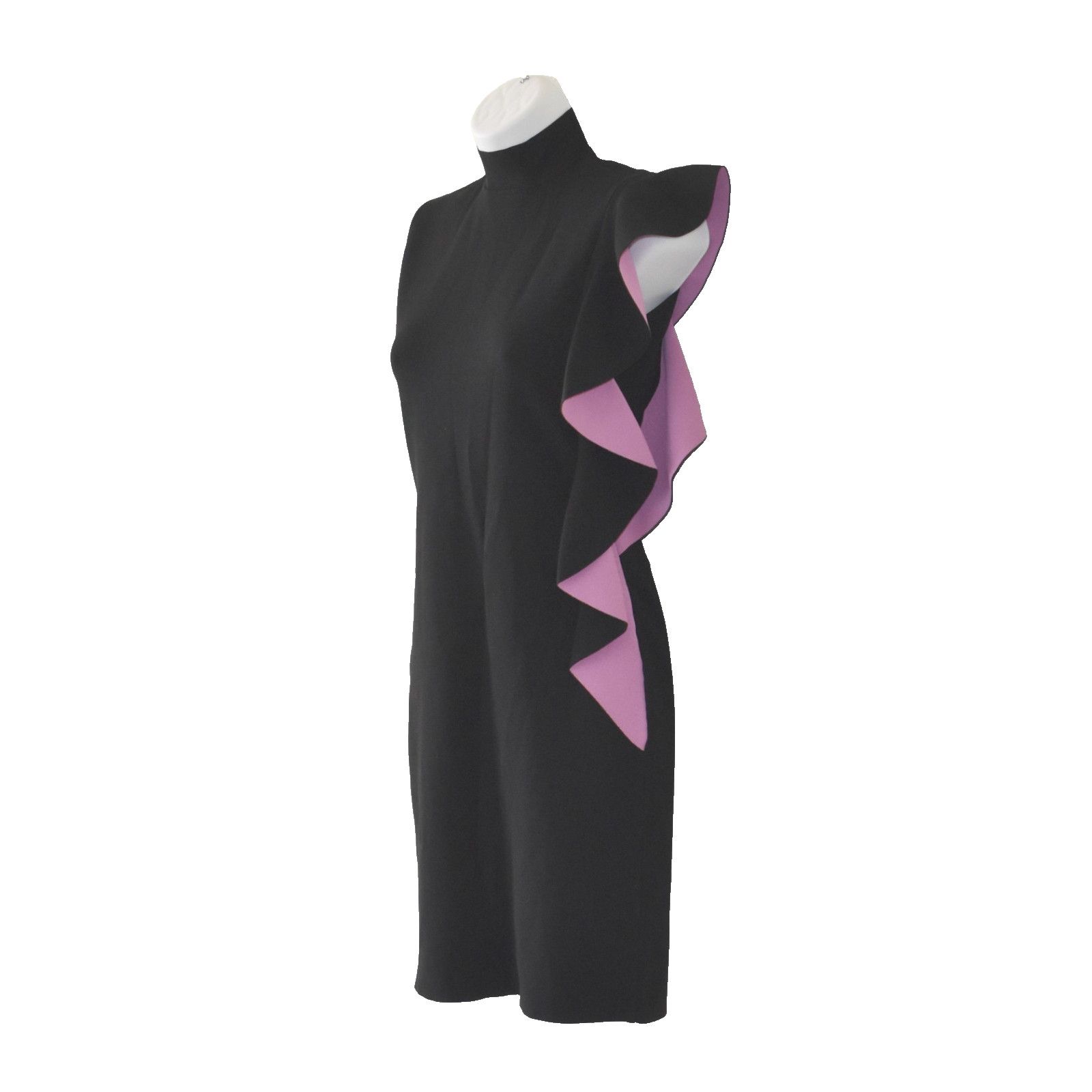 Shanghai Tang SHANGHAI TANG Black Pink Ruffle Sleeveless Sheath Dress Sz S Size S / US 4 / IT 40 - 3 Thumbnail