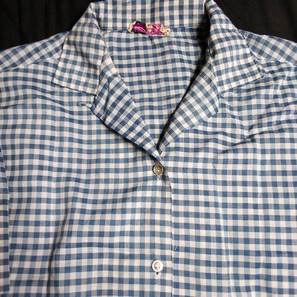 Other Vintage 70s Sasso Permanent Prest Blue Checker Button Shirt Size US M / EU 48-50 / 2 - 1 Thumbnail