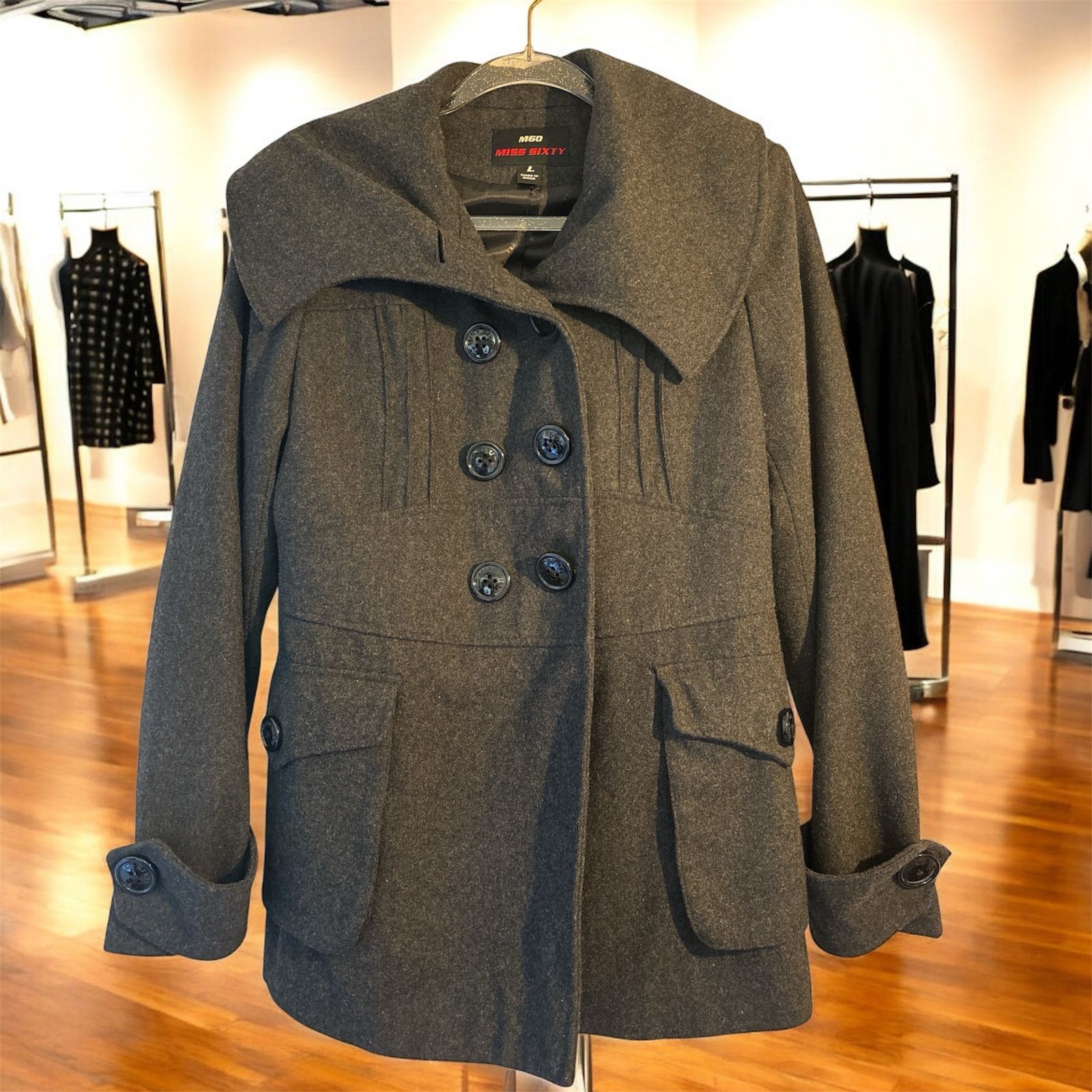 Miss Sixty Miss Sixty Grey Wool Pea Coat Size Large Size L / US 10 / IT 46 - 1 Thumbnail