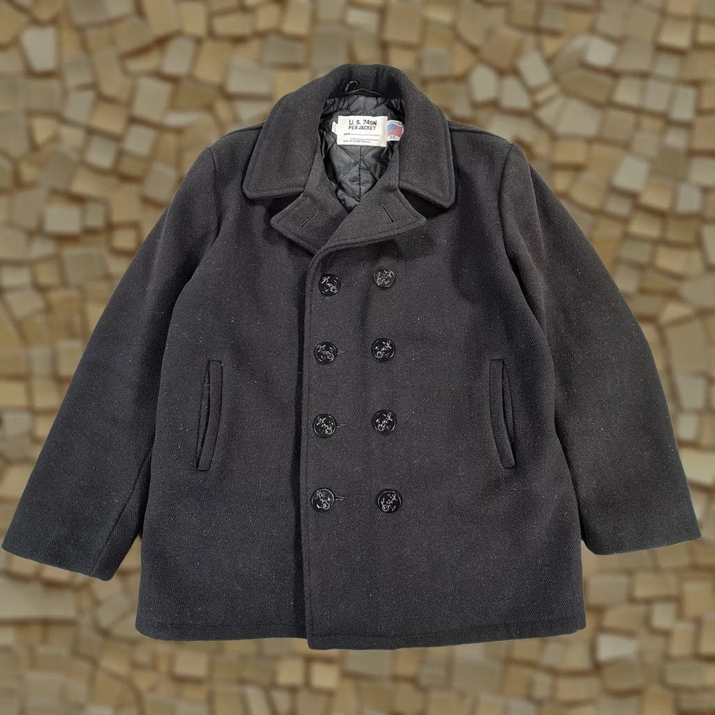 Schott SCHOTT 740N Mens Coat Black 44 Peacoat Double Breasted USA Wool Winter Medium Regular Fit Mens Coat US Made USA Size US S / EU 44-46 / 1 - 1 Thumbnail