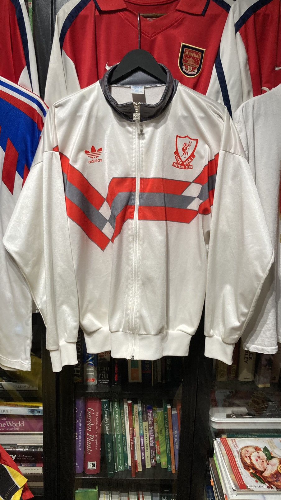 image of 1989-90 Liverpool Adidas Tracksuit Jacket in White, Men's (Size Small)