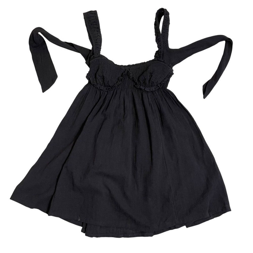 Free People New Free People Blissful Breeze Mini Black Cotton Linen Dre Size XS / US 0-2 / IT 36-38 - 6 Thumbnail