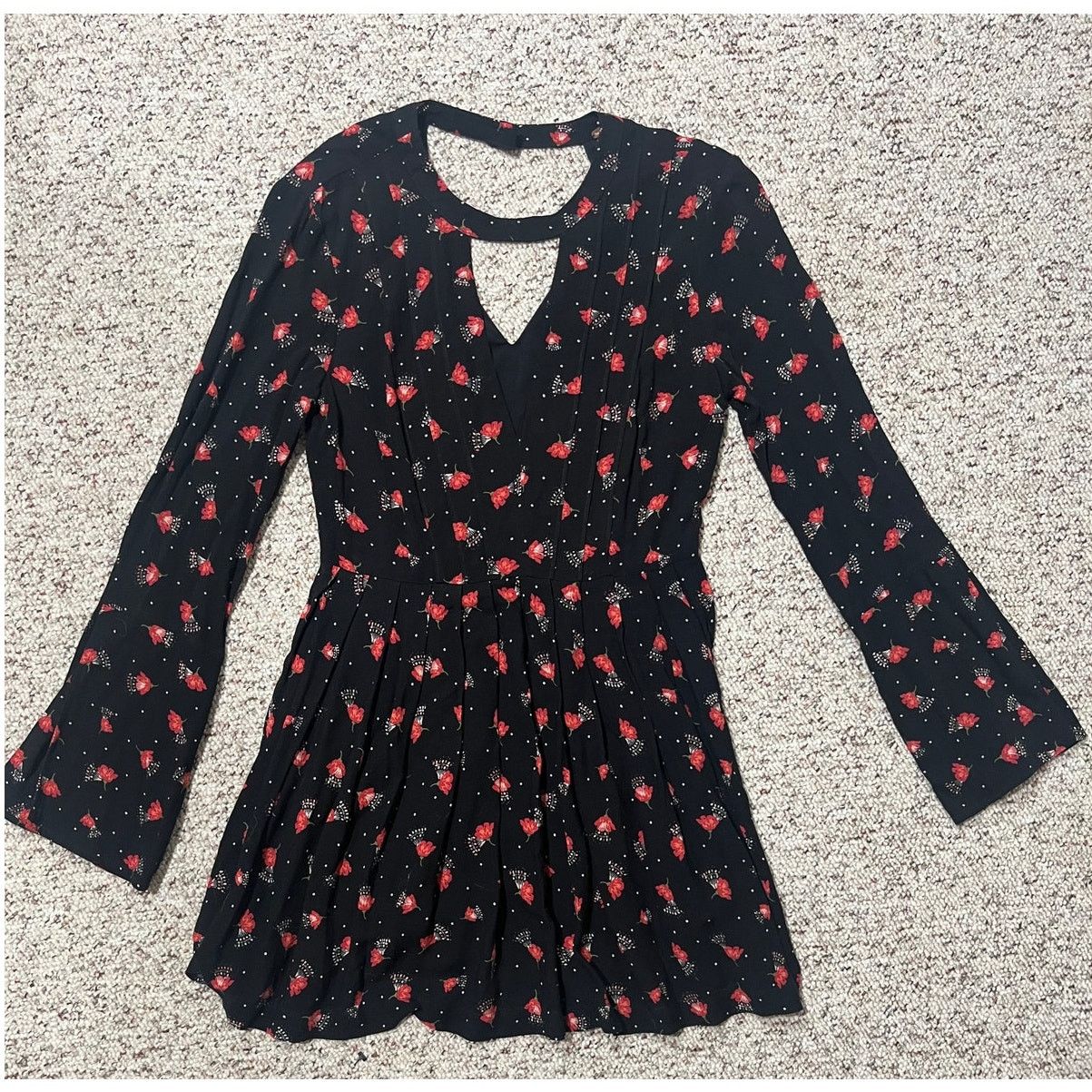 Free People Free People Red Black Floral Tegan Mini Dress Y2K Size 2 Size XS / US 0-2 / IT 36-38 - 3 Thumbnail