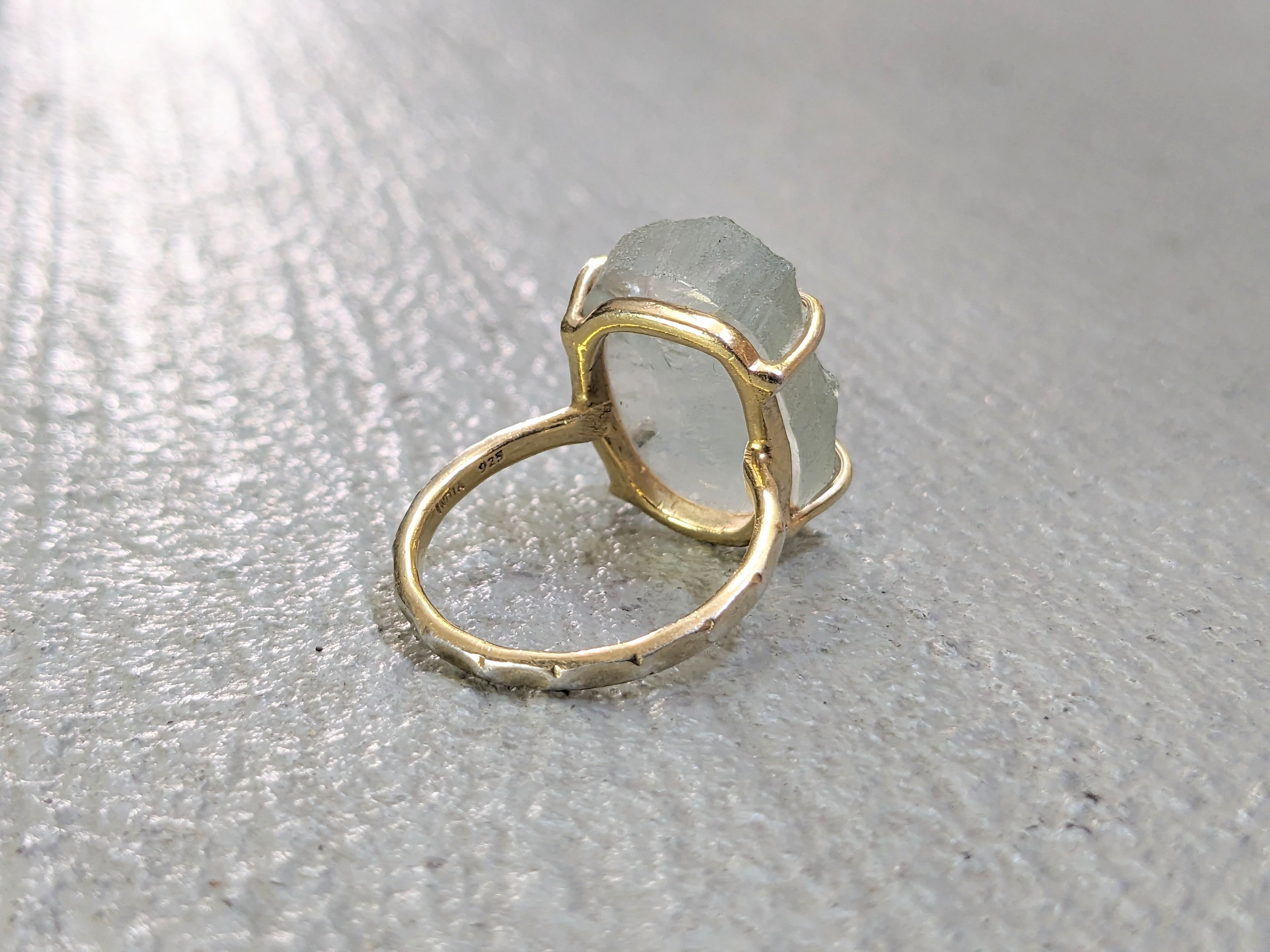 Jewelry Vintage Sterling Silver Ring Glass 7.75 Modern Gold Plated Size ONE SIZE - 6 Thumbnail