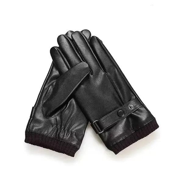 Japanese Brand Chiaki x Kino Men Gloves Black Pu Leather Winter Mittens Size ONE SIZE - 5 Thumbnail