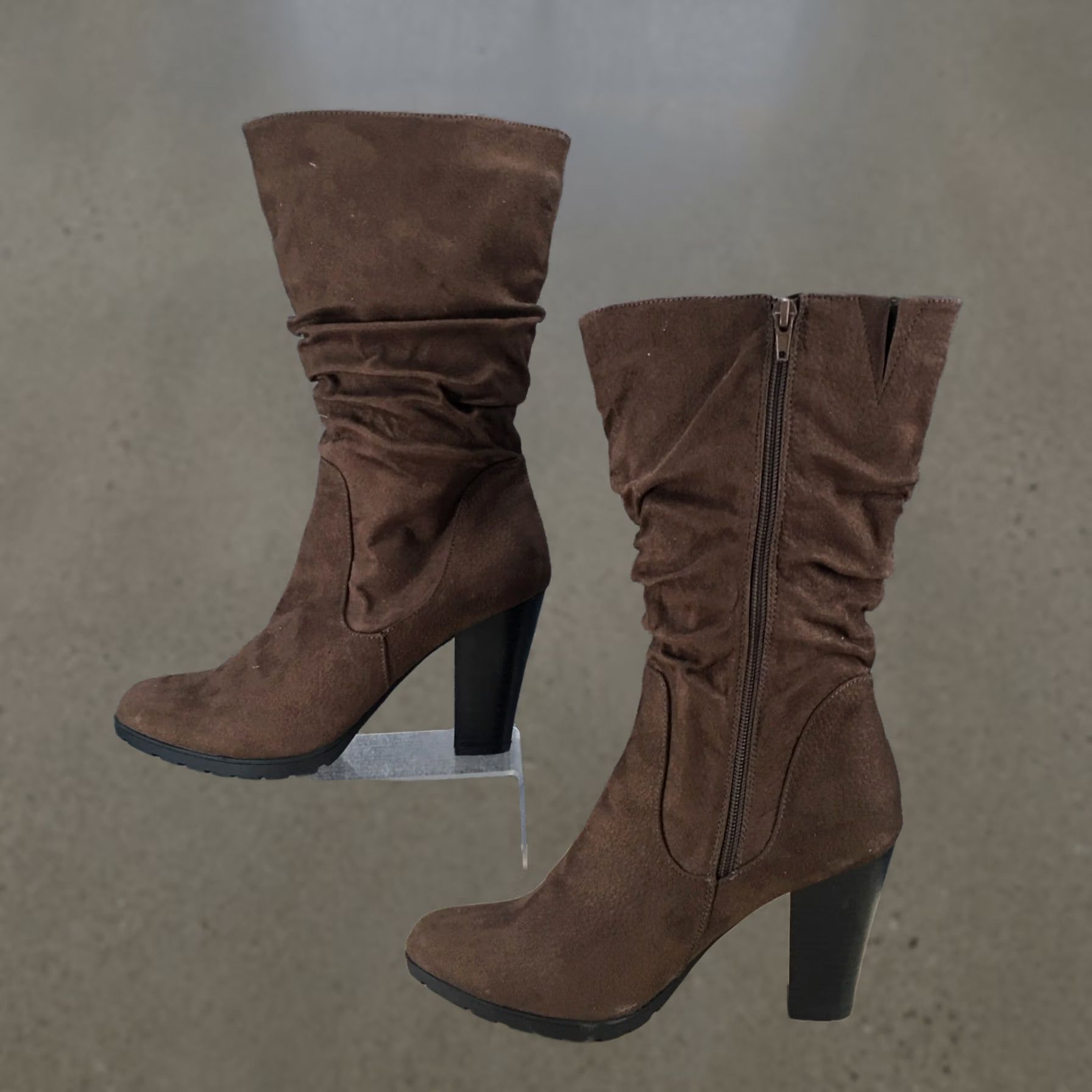Vintage White Mountain Boots Womens 10 M Samuelle Side Zip Block Heels Brown Slouch Boot Riding Boot Size US 10 / IT 40 - 1 Thumbnail