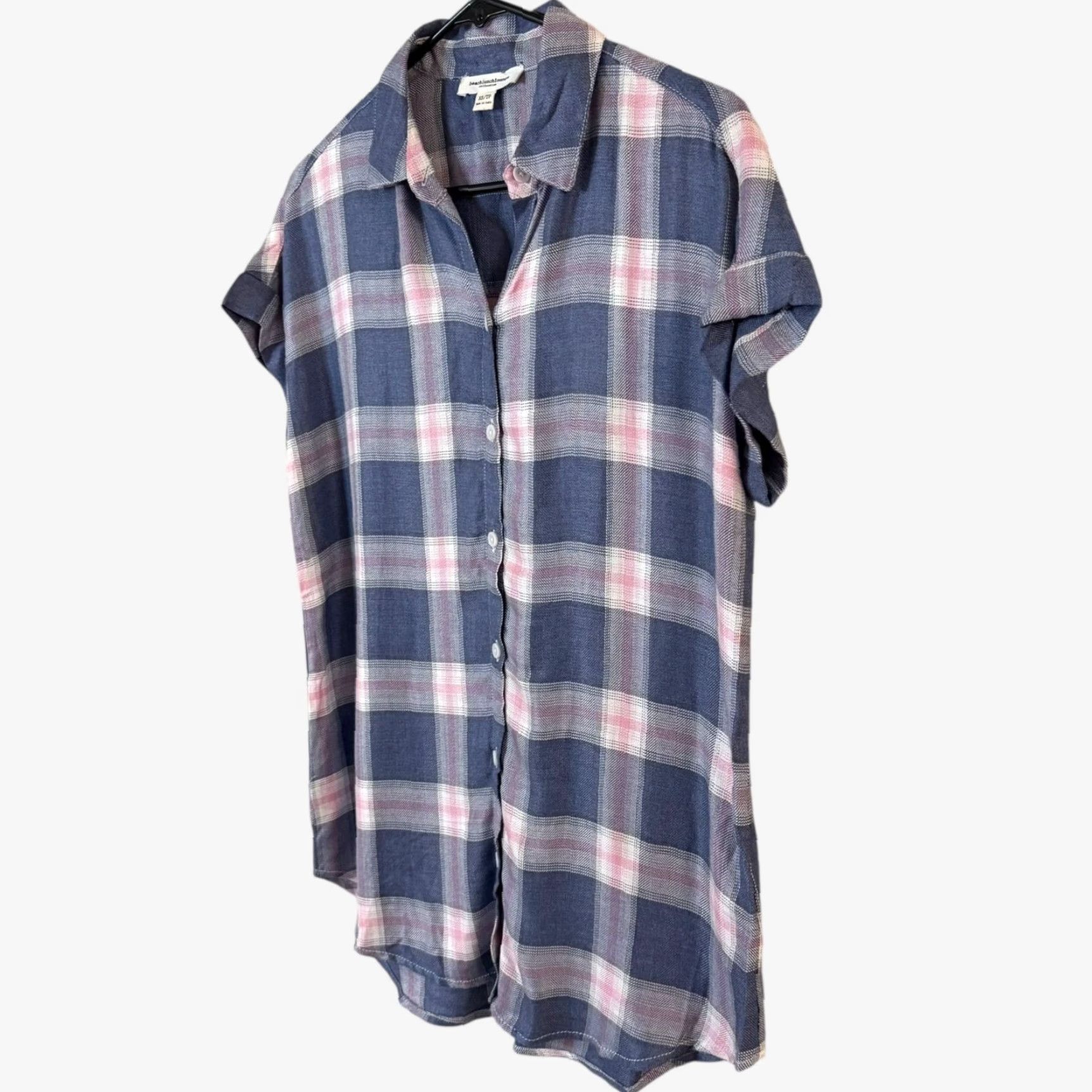 Vintage Beach Lunch Lounge Shirt Women's XS Blue Travel Coastal Vacation Button-Up Plaid Size XS / US 0-2 / IT 36-38 - 2 Thumbnail