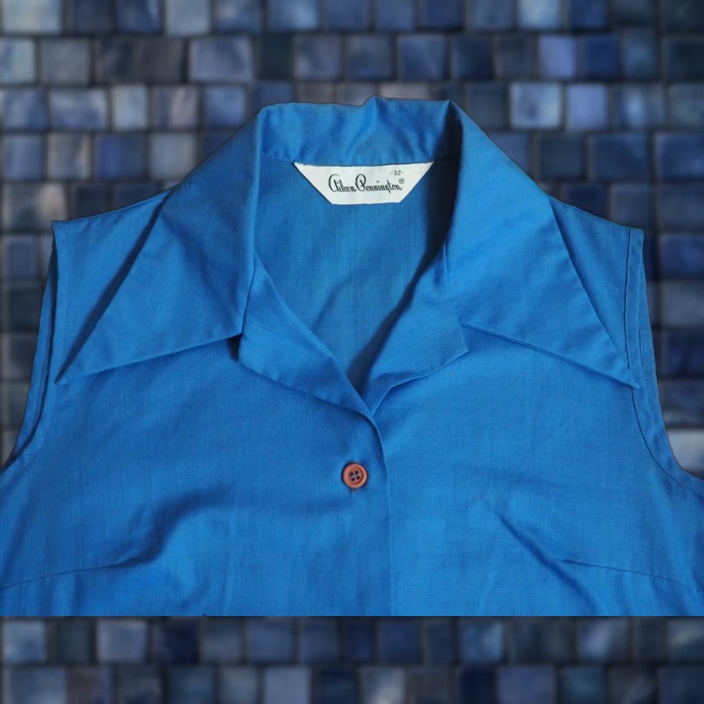 Vintage VTG 70s Aileen Pennington Hippy Boho Shirt Womens M Blue Cotton Blend Pocket Casual Shirt Size M / US 6-8 / IT 42-44 - 1 Thumbnail