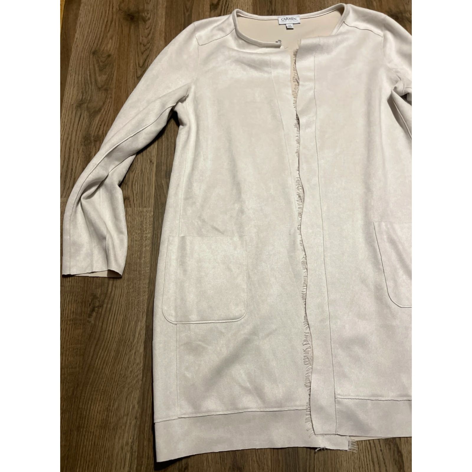 Vintage Carmen Sweater Women's Size L Tan Open Cardigan Pockets Size L / US 10 / IT 46 - 3 Thumbnail