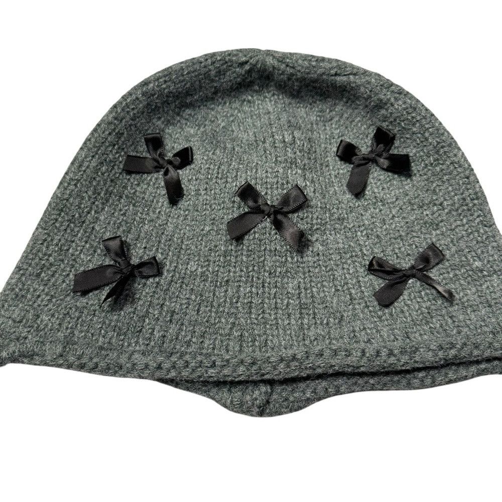 Other New Gray Knit Bucket Hat With Black Bows and Ties Size ONE SIZE - 4 Thumbnail