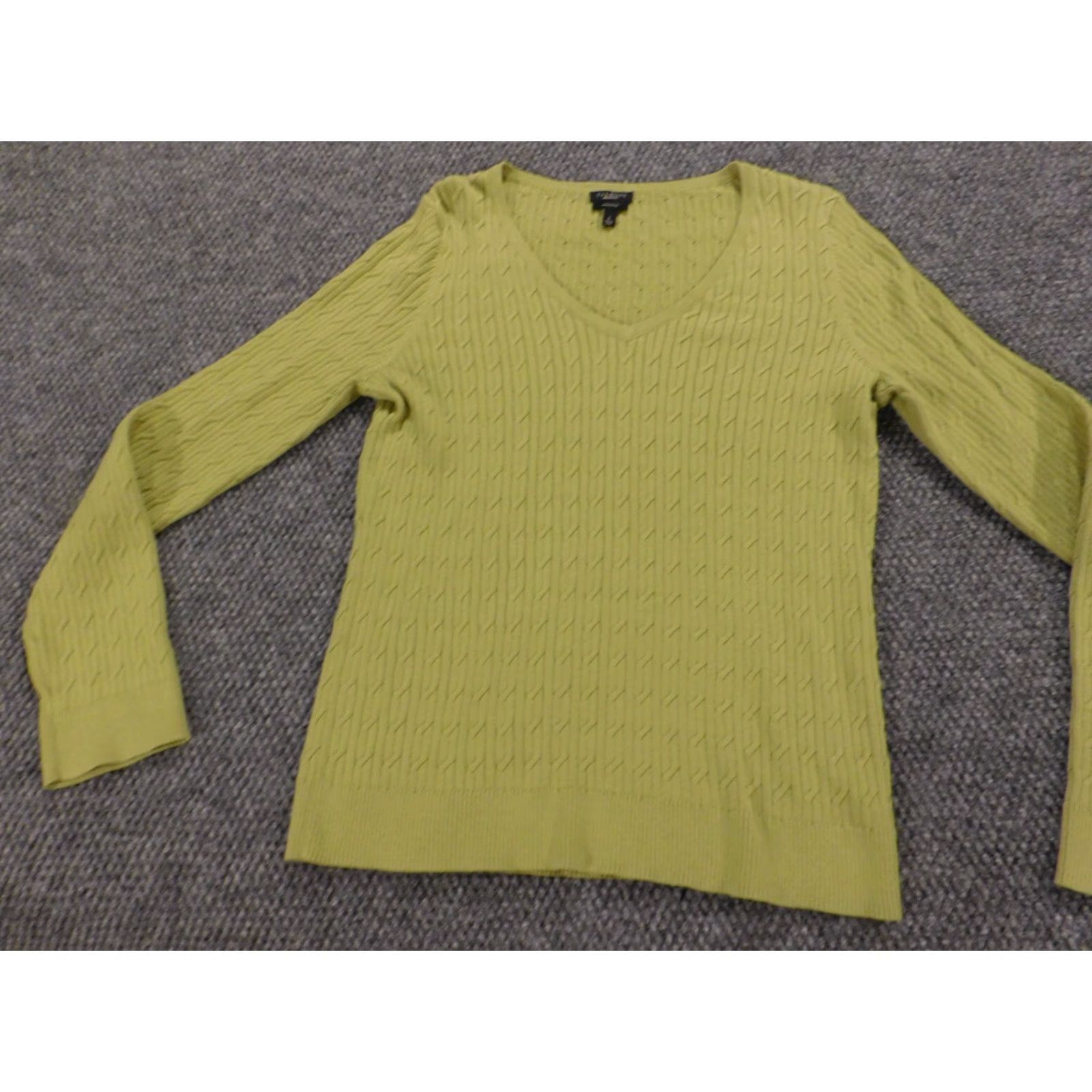 Talbots Talbots Sweater Pullover Womens Large Green V-Neck Casual Knit Stretch Ruffle Modern Size L / US 10 / IT 46 - 2 Thumbnail