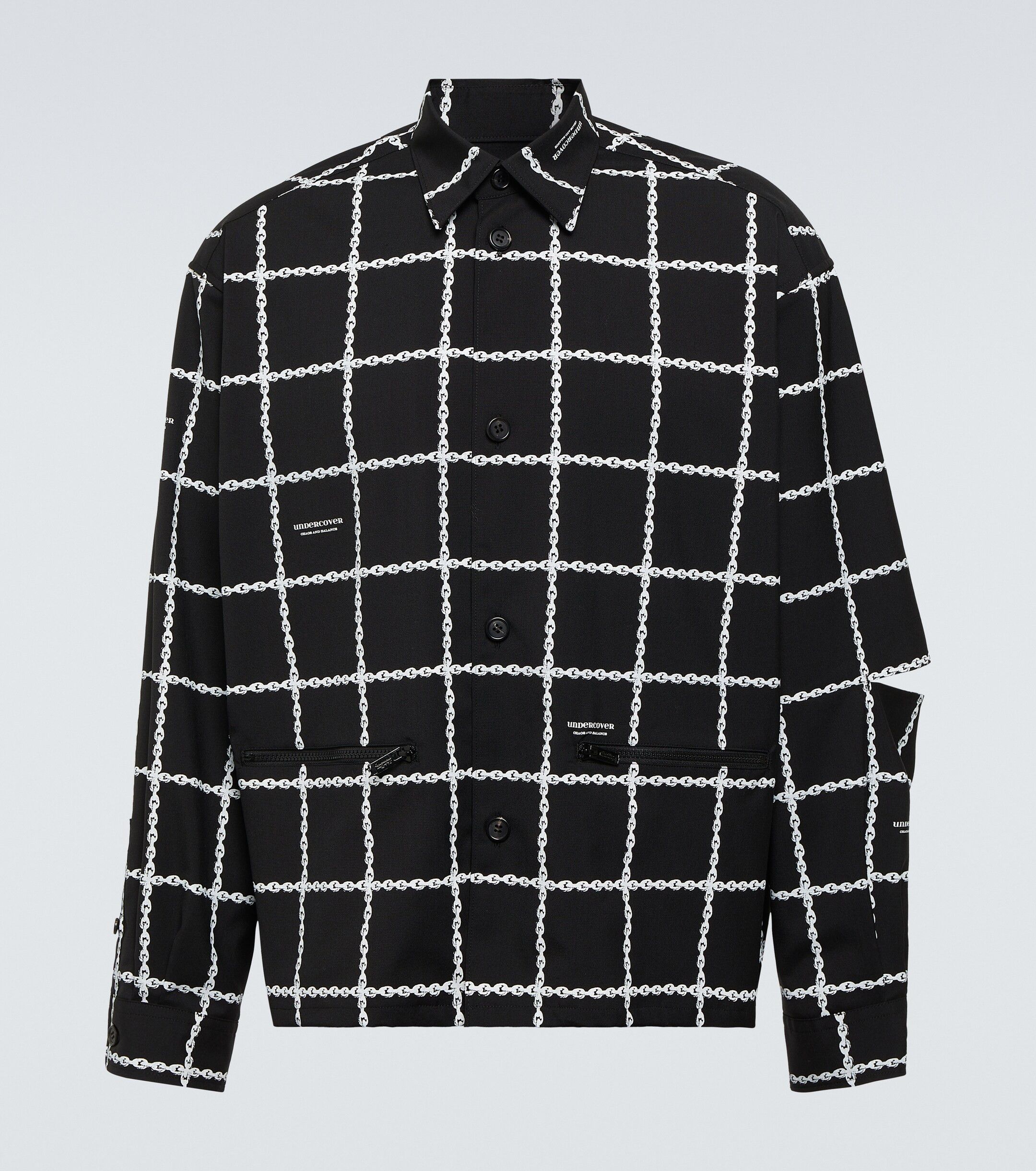 Undercover o1tko10326 Wool Chain Plaid Over Shirt in Black Size US XL / EU 56 / 4 - 1 Thumbnail
