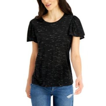 Style & Co Style & Co Petite Angelina Flutter-Sleeve Top, Black spacedy Size ONE SIZE - 1 Thumbnail