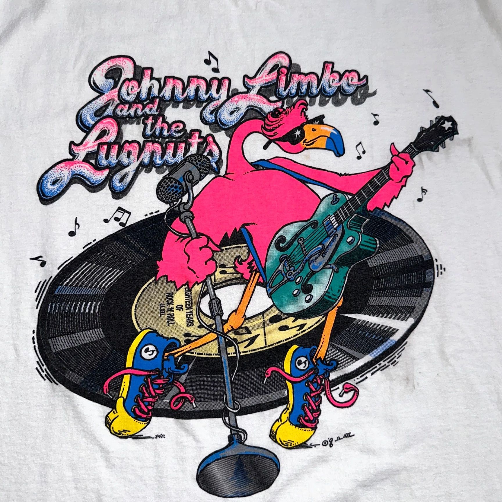 Jerzees VINTAGE Johnny Limbo SIGNED VTG T Shirt 90s Music Band Falmingo Funny Guitar Rock Vinyl Mens XL White Jerzees Graphic Print 70s 80s 90s Shirt Size US XL / EU 56 / 4 - 3 Thumbnail