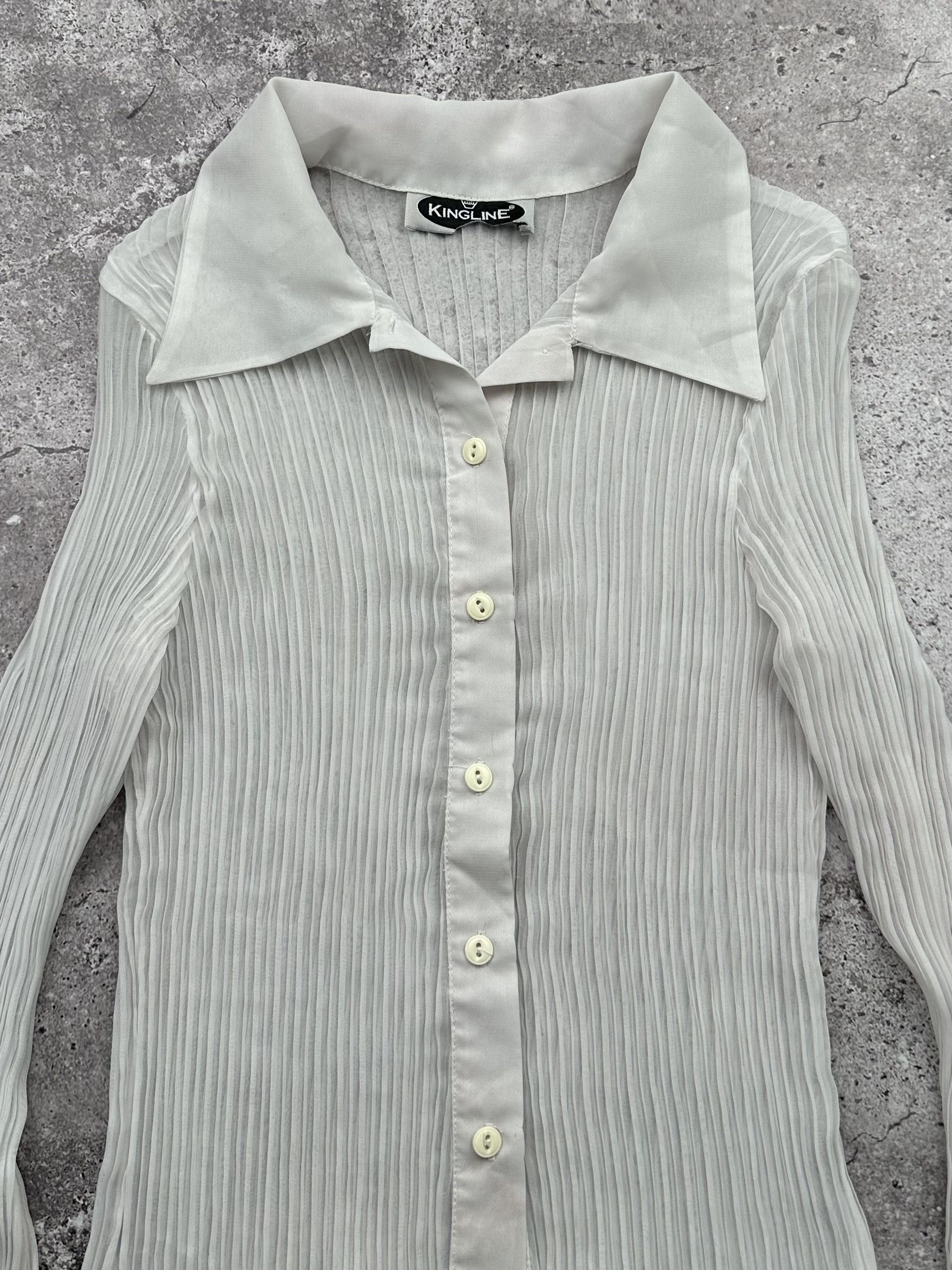 Japanese Brand Vintage Mesh Plisse Blouse C59(V362) Size XS / US 0-2 / IT 36-38 - 2 Thumbnail