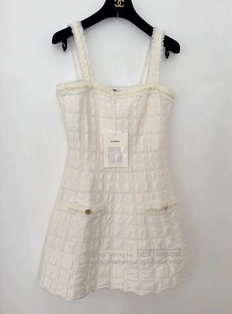 Chanel Chanel White tassel shoulder strap woollen waffle plaid dr Size XS / US 0-2 / IT 36-38 - 1 Thumbnail