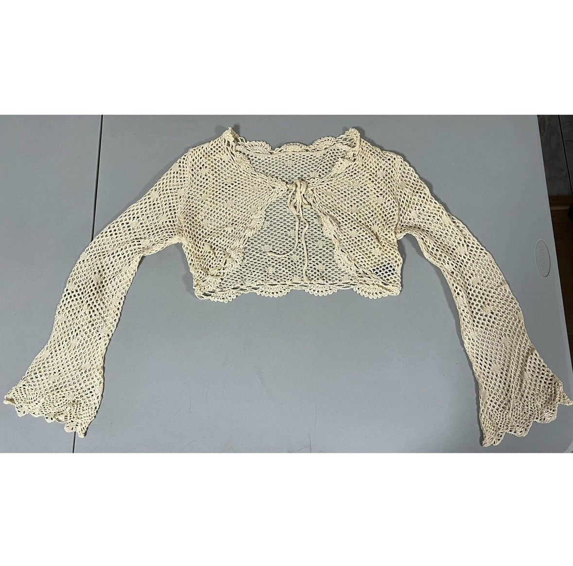 Free People Tan Bohemian Crochet Long Sleeve Cardigan Blouse Top Size M✨ Size M / US 6-8 / IT 42-44 - 1 Thumbnail