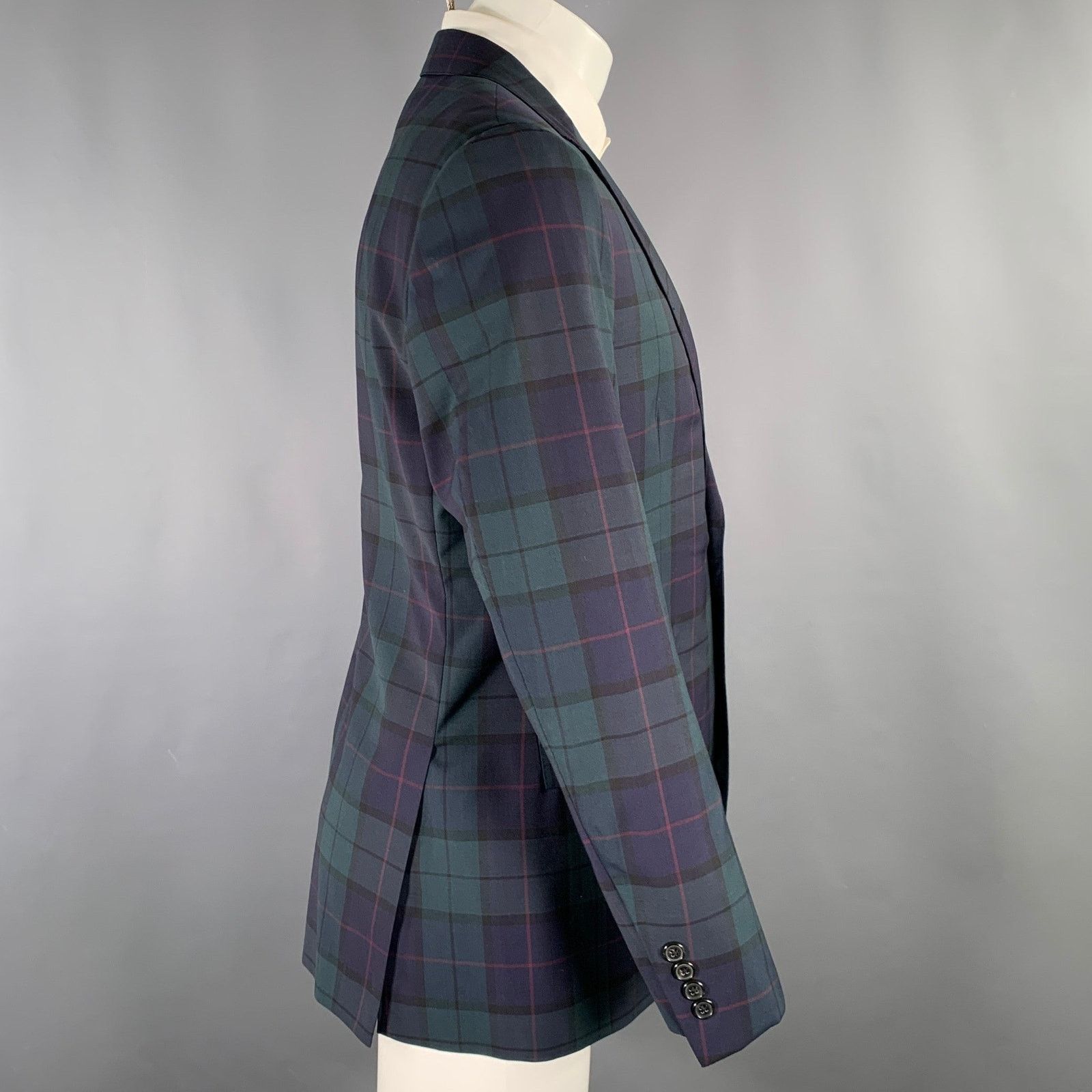 Todd Snyder TODD SNYDER Size 40 Regular Green Navy Plaid Wool Sport Coat Size 40R - 3 Thumbnail