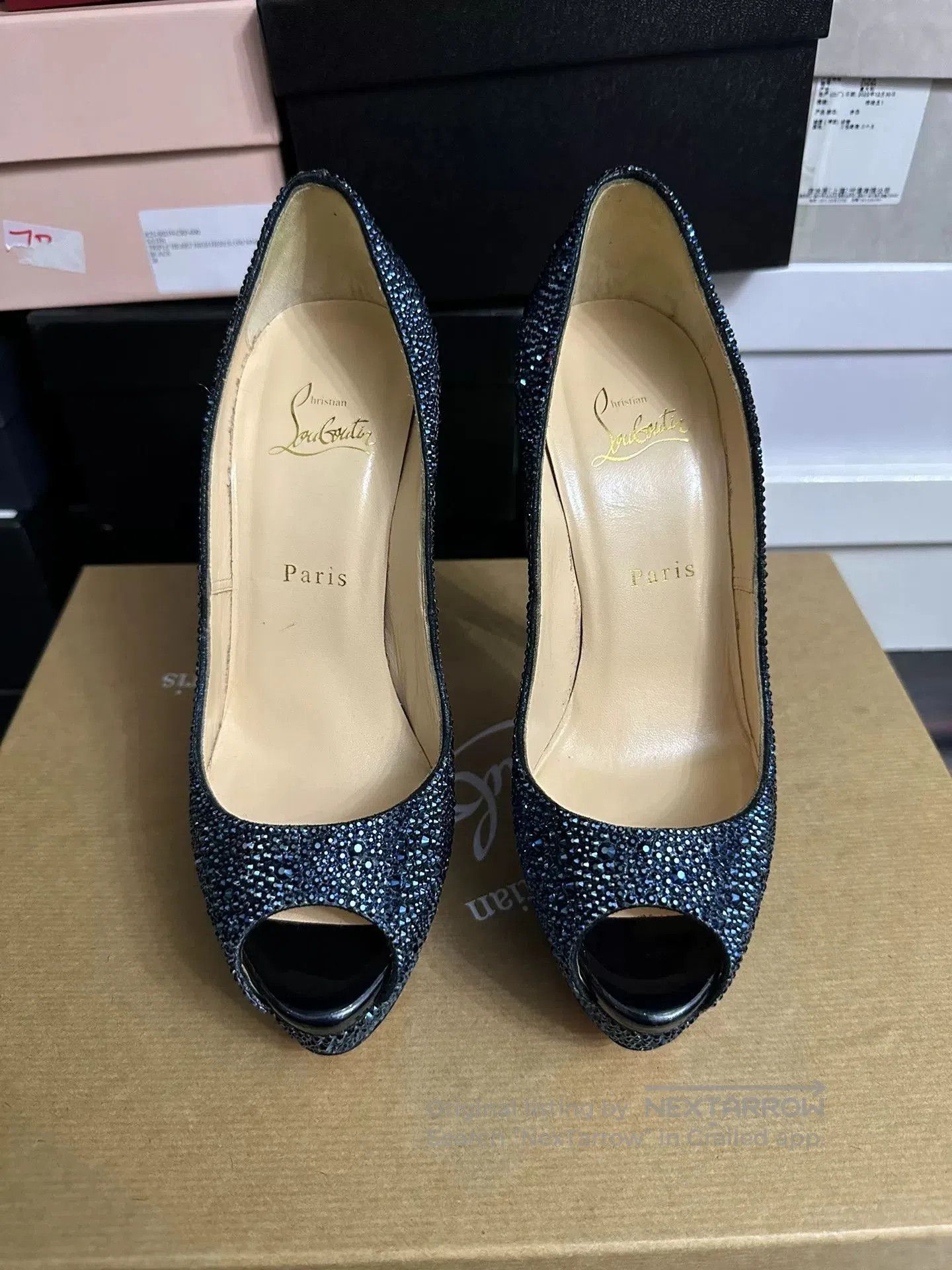 Christian Louboutin Christian Louboutin Blue Crystal Red Sole Heels. Size US 7.5 / IT 37.5 - 2 Thumbnail