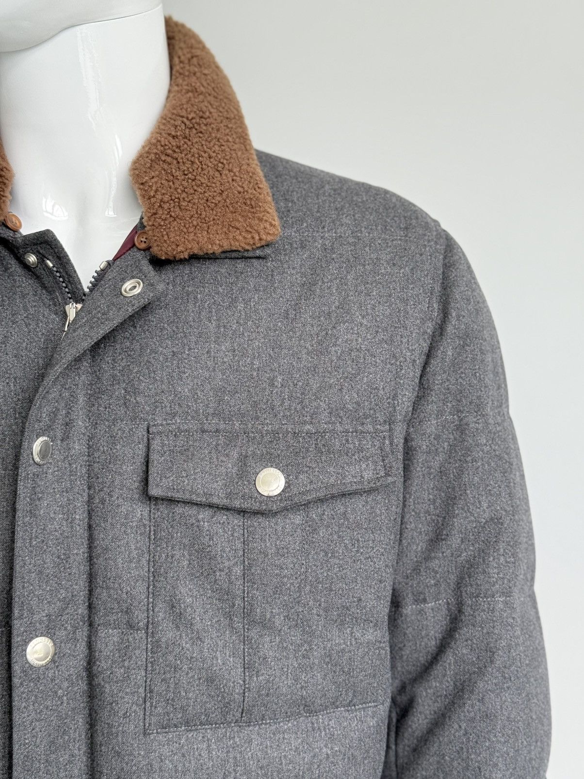 Brunello Cucinelli Brunello Cucinelli Shearling Collar Wool Down Field Jacket Size US L / EU 52-54 / 3 - 7 Thumbnail