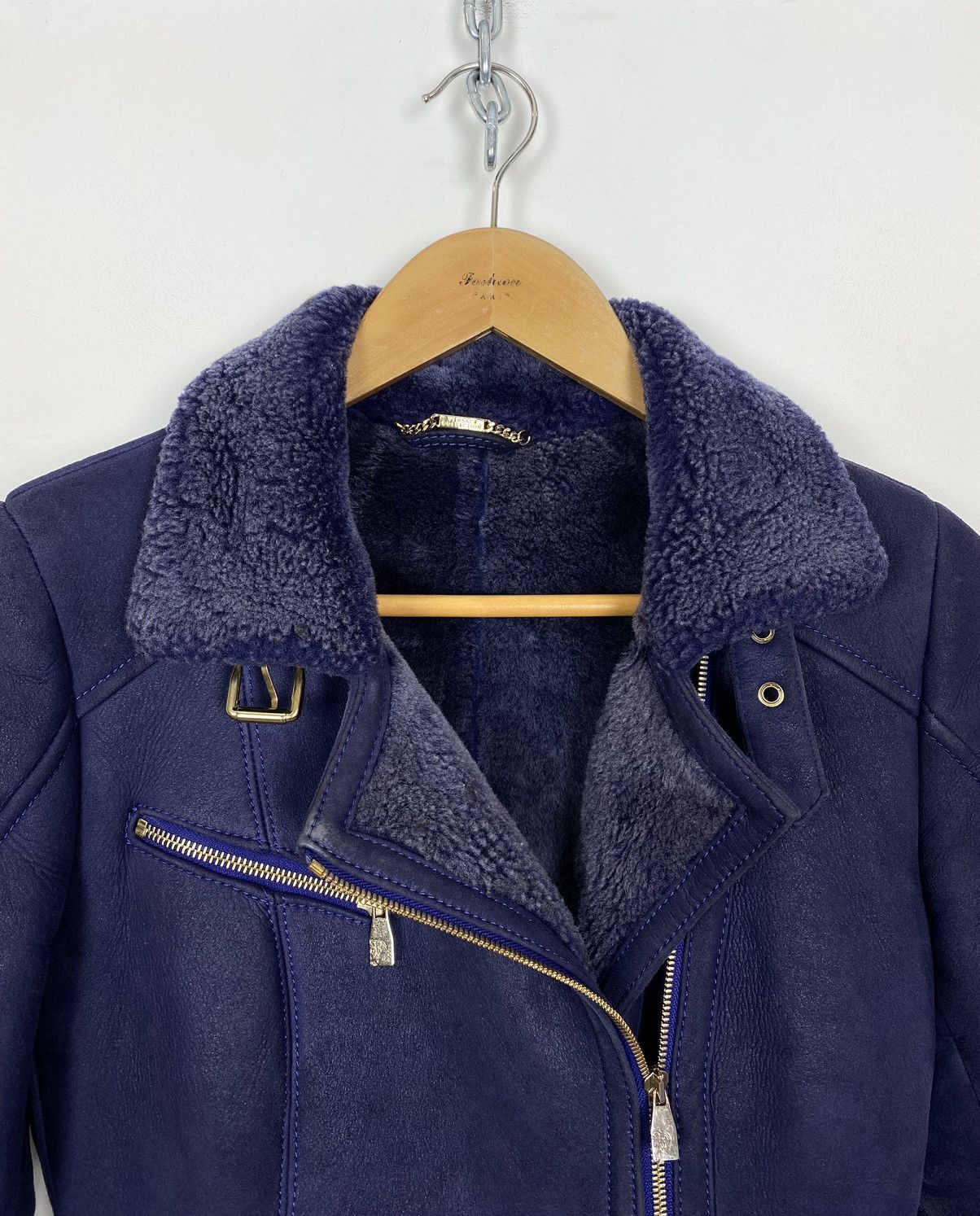 Designer Versace Collection Long Length Shearling Coat Jacket Purple Size S / US 4 / IT 40 - 8 Thumbnail