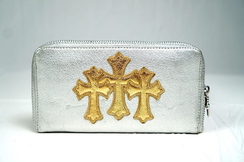 image of Chrome Hearts Gold Cross Metallic Wallet in Gold Silver, Men's