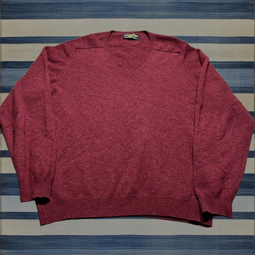 Brooks Brothers Sweater Mens Large Red V Neck Long Sleeve Lambs Wool Made Britain Vtg, Men's