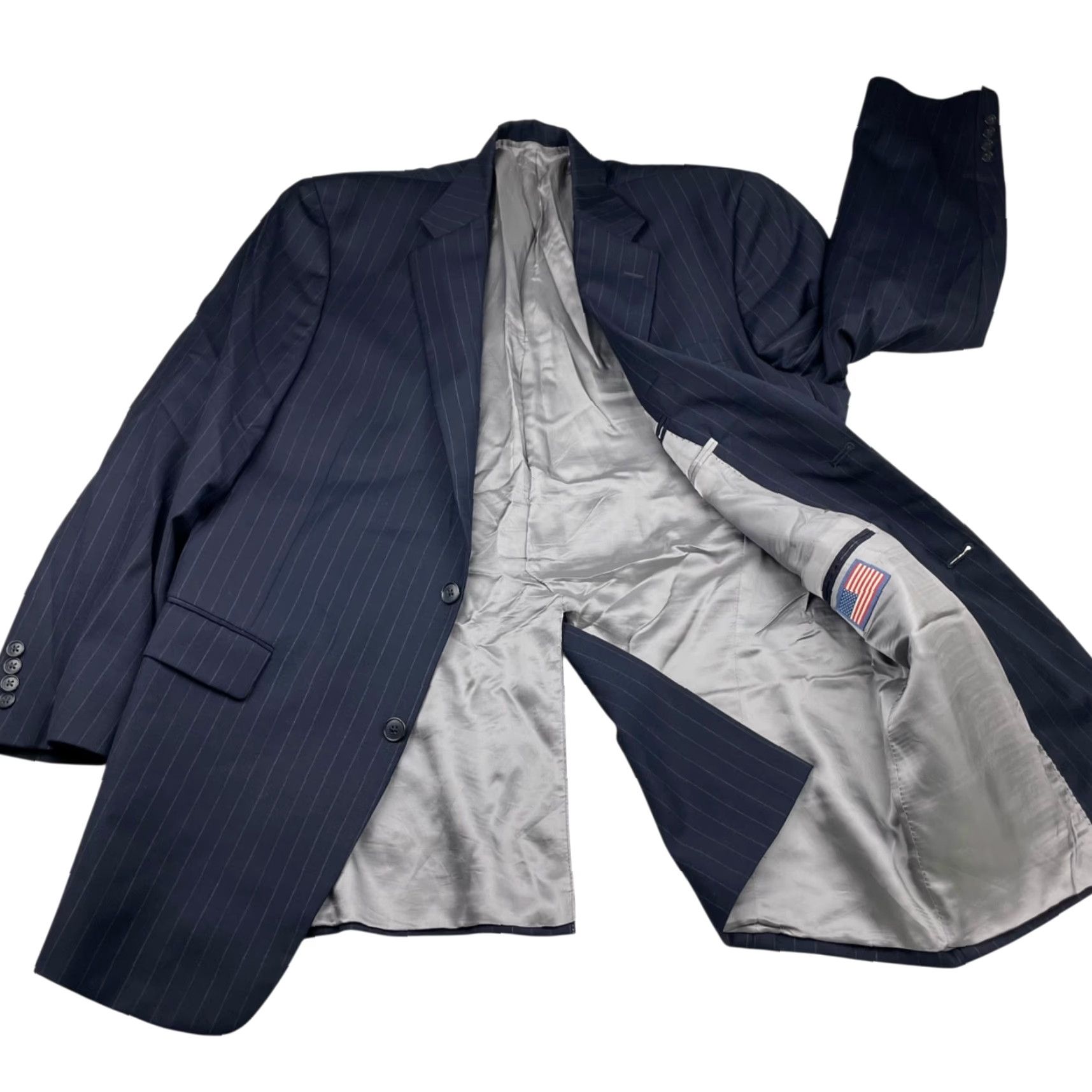 Hart Schaffner Marx Hart Schaffner Marx Blazer Men's 100% Wool Navy Blue Stripe 42L Two-Button Front USA Long Notch Lapel Regular Vintage: No Size 42R - 3 Thumbnail