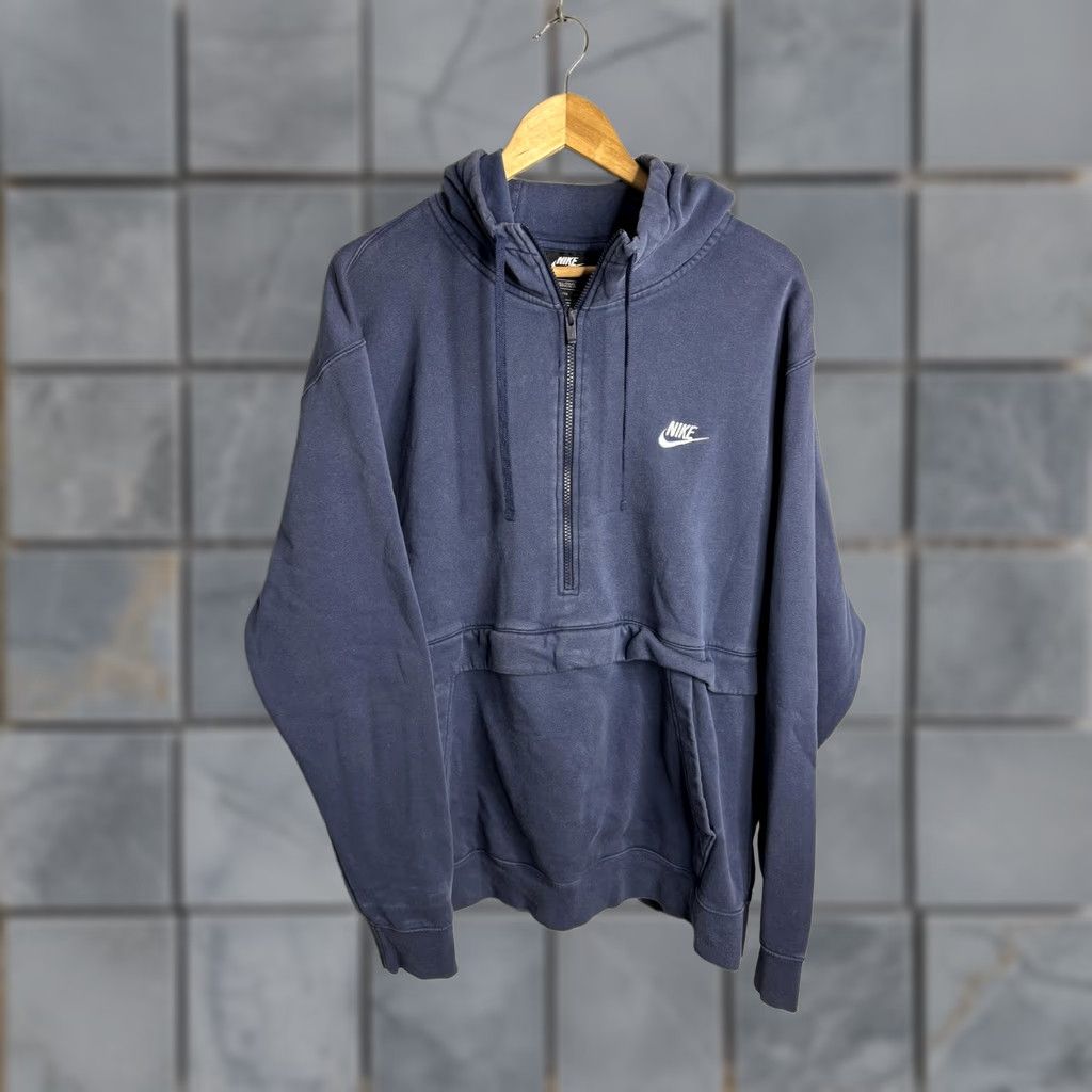 Nike Nike Hoodie Mens 2XL Blue 1/2 Zip Swoosh Logo Kangaroo Pocket Pullover Fleece Sweatshirt Tall Size US XXL / EU 58 / 5 - 1 Thumbnail
