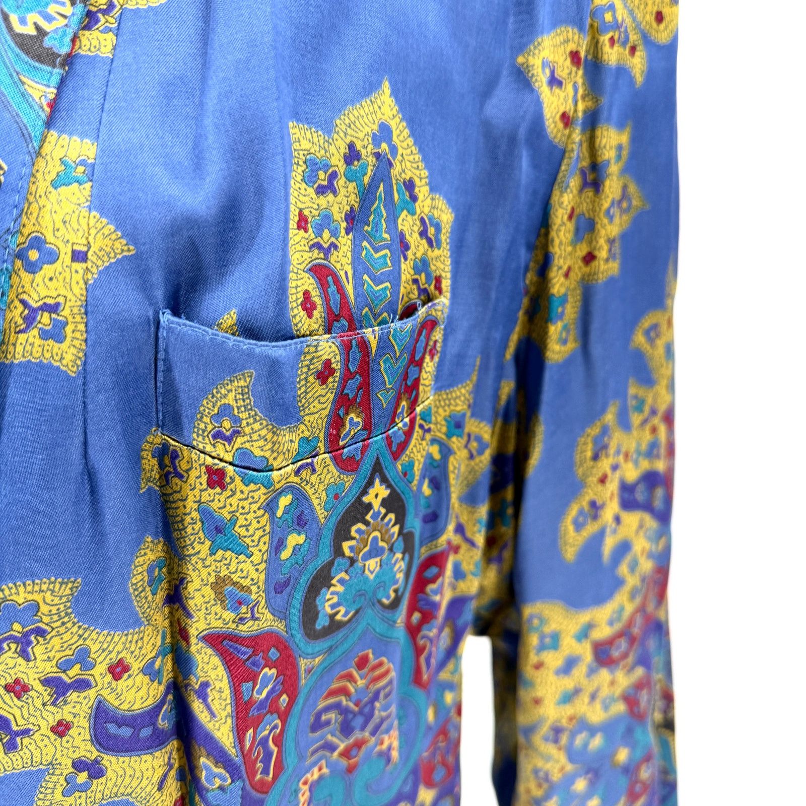 Liz Claiborne Vintage 80s Blue Purple Satin Smoking Jacket Blazer Size XL / US 12-14 / IT 48-50 - 3 Thumbnail