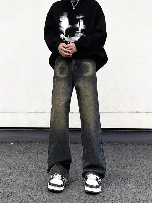 Japanese Brand × Jean Vintage washed draped hip-hop straight-leg jeans Size US 32 / EU 48 - 3 Thumbnail